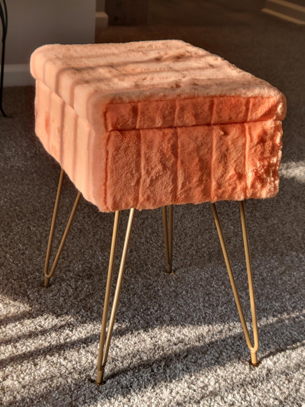 Greenstell Vanity Stool Chair Faux Fur with Storage, 15.7