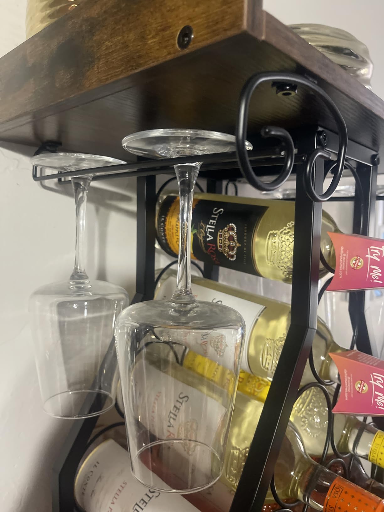 X-cosrack Wine Rack Freestanding Floor, Mini Bar Table Wine Holder Stand Liquor Cabinet with Glass Holder Wood Tabletop 14 Bottles Floor Wine Storage for Home Bar Kitchen Living Room customer photo 2