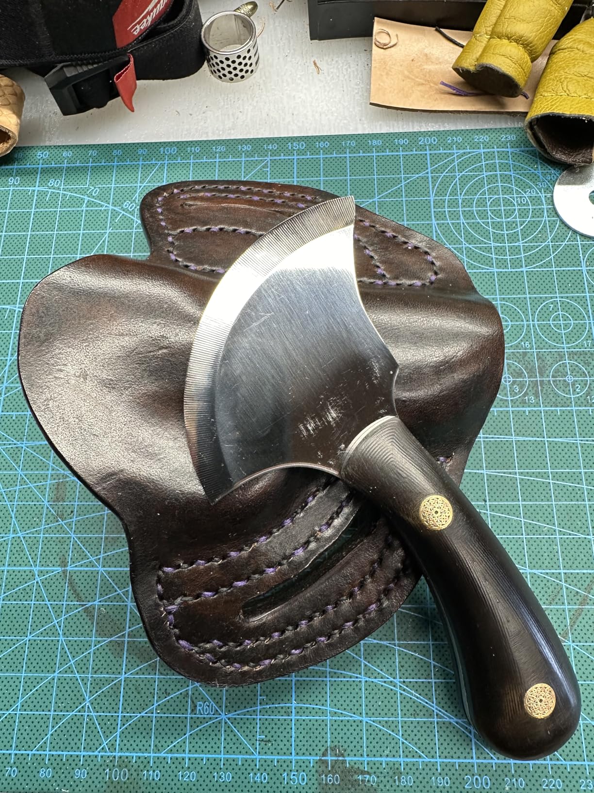 Leather Bevel Head Cutting Knife Black Wooden Handle, Craft Skiving Knife, Leather Working Tools for DIY Leathercraft Forging Cutting customer photo 1