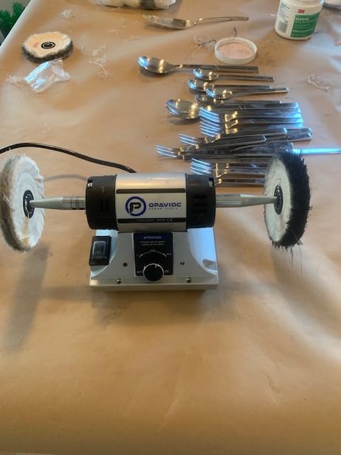 Jewelry Polisher - Adjustable Variable Speed Bench Grinder Polishing & Buffing Machine, Dental Buffer & Lathe - Includes 6 Cloth Wheels, 2 Abrasive Fiber Wheels, Safety Glass, Polish Compound customer photo 2