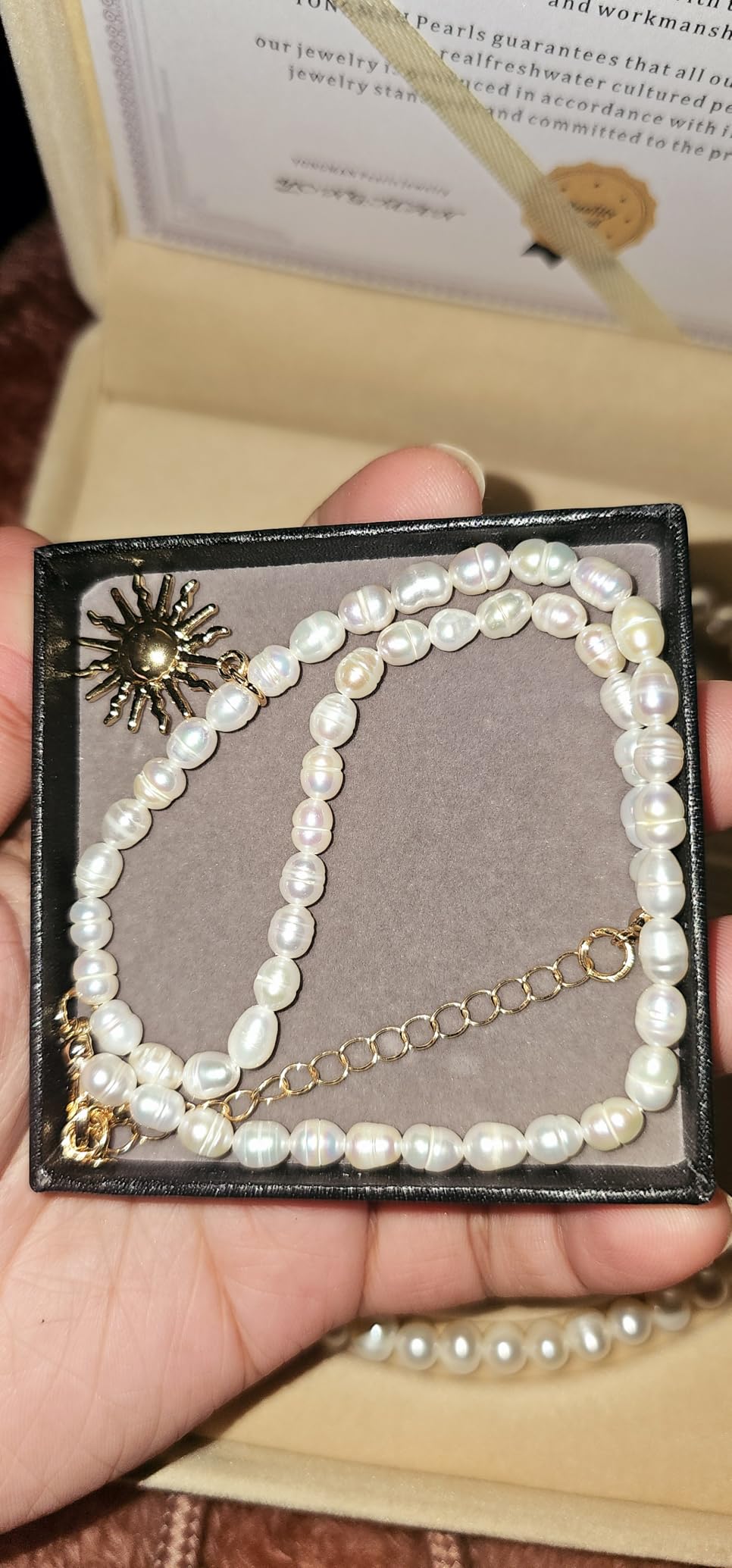 wgoud Natural Freshwater Pearl Choker Necklace for Women, Trendy 14K Gold Plated Pearl Necklaces Handmade Jewelry Gift customer photo 1