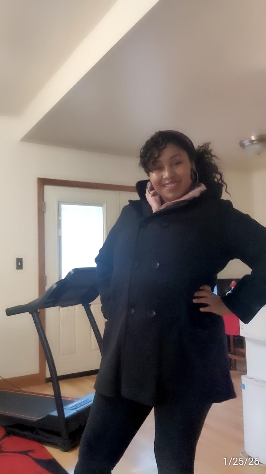 Women's Warm Double Breasted Wool Pea Coat Trench Coat Jacket with Hood customer photo 1