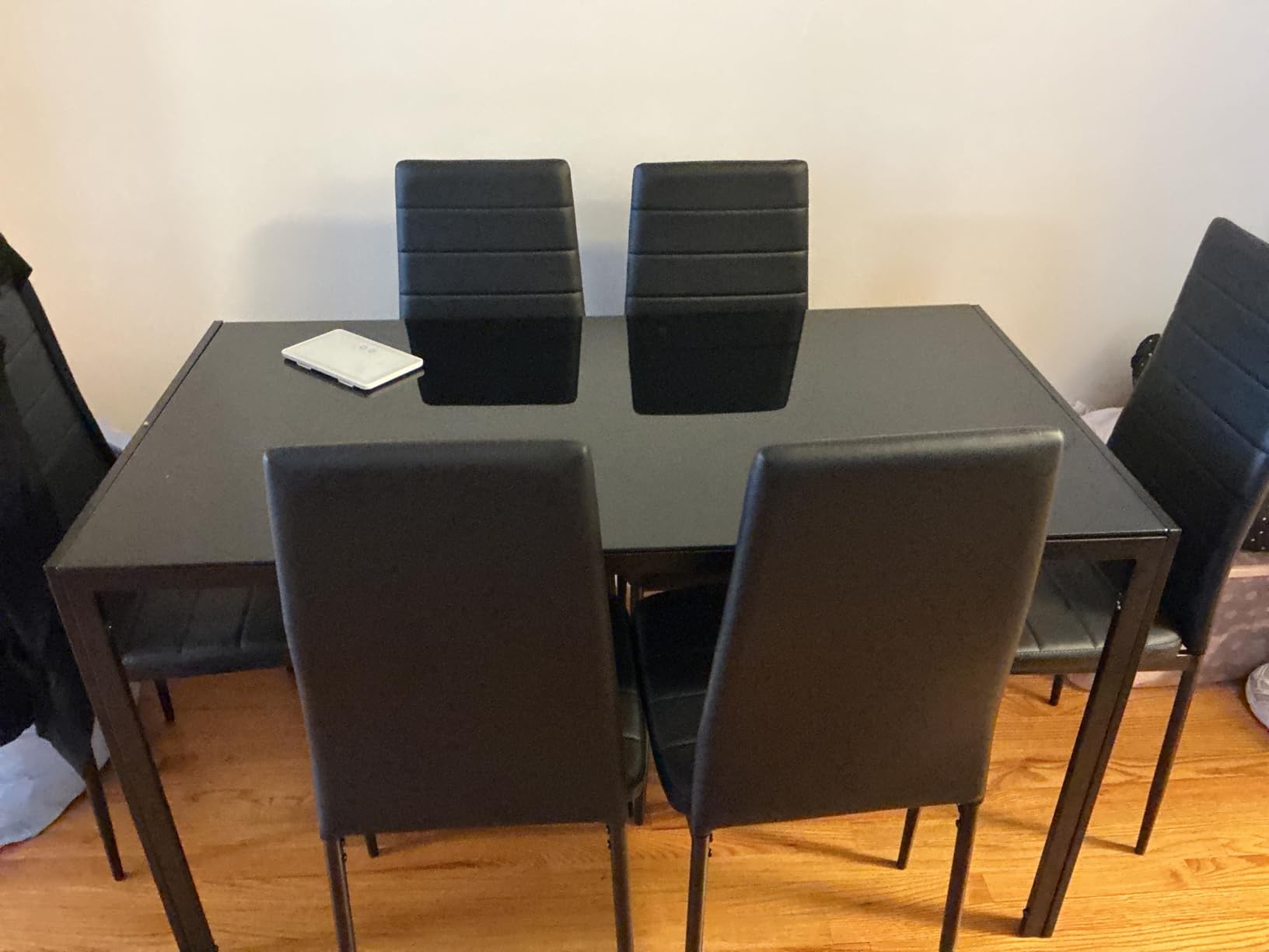 Bealife Kitchen Dining Table Set for 6, Tempered Glass 7 Piece Table and Chairs Set Modern for Home, Kitchen, Living Room, Dining Room, Black customer photo 1