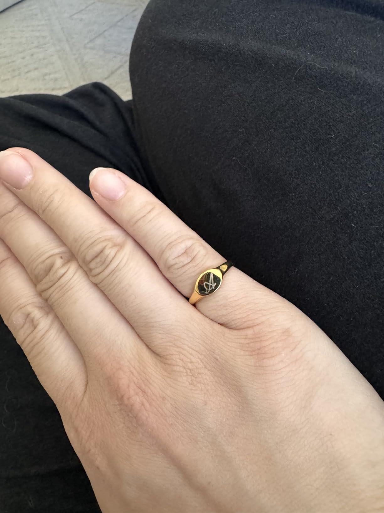 14K Gold Plated Signet Rings Stackable Plain Slim Oval-shaped Thin Pinky Band for Women - 1.5mm Classic Dainty Cute Stacking Ring with Comfort Fit - Sizes 5-10 customer photo 1