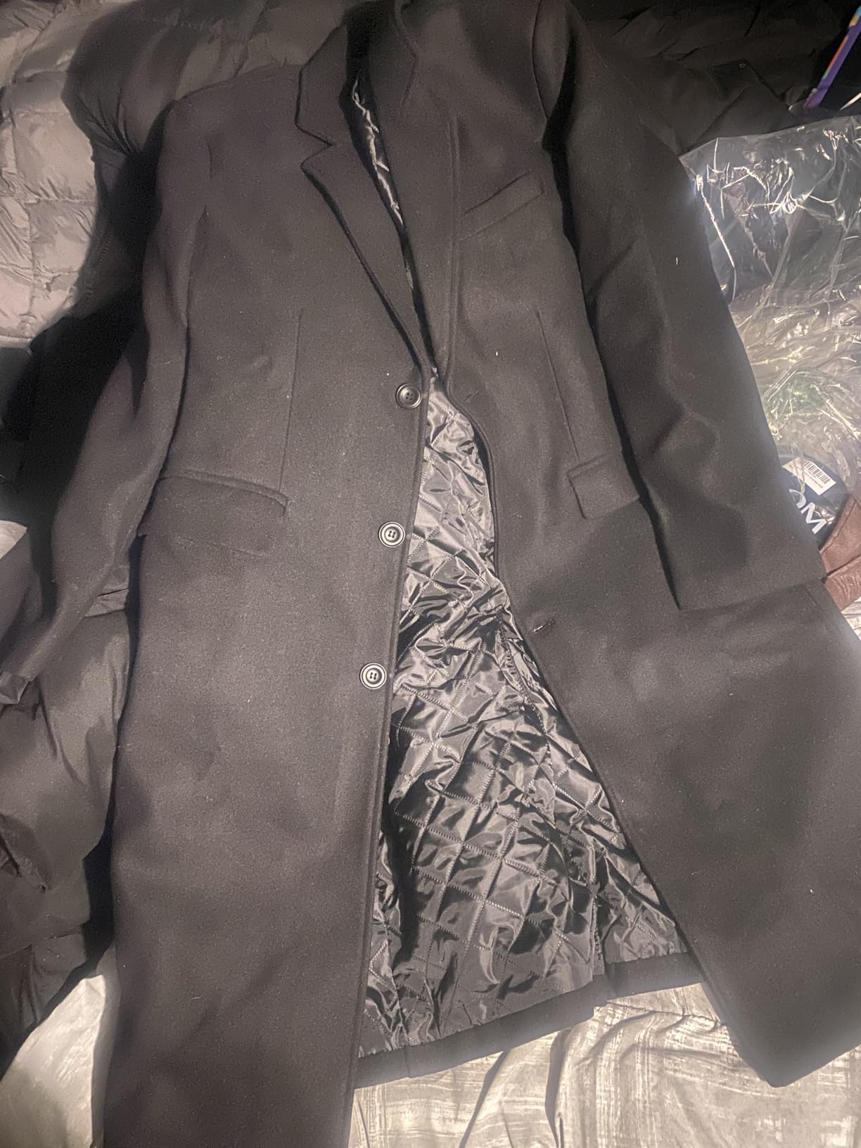Men's Wool Blend Coat with Detachable Plaid Scarfs Notched Collar Single Breasted Pea Coat Trench Overcoat customer photo 1
