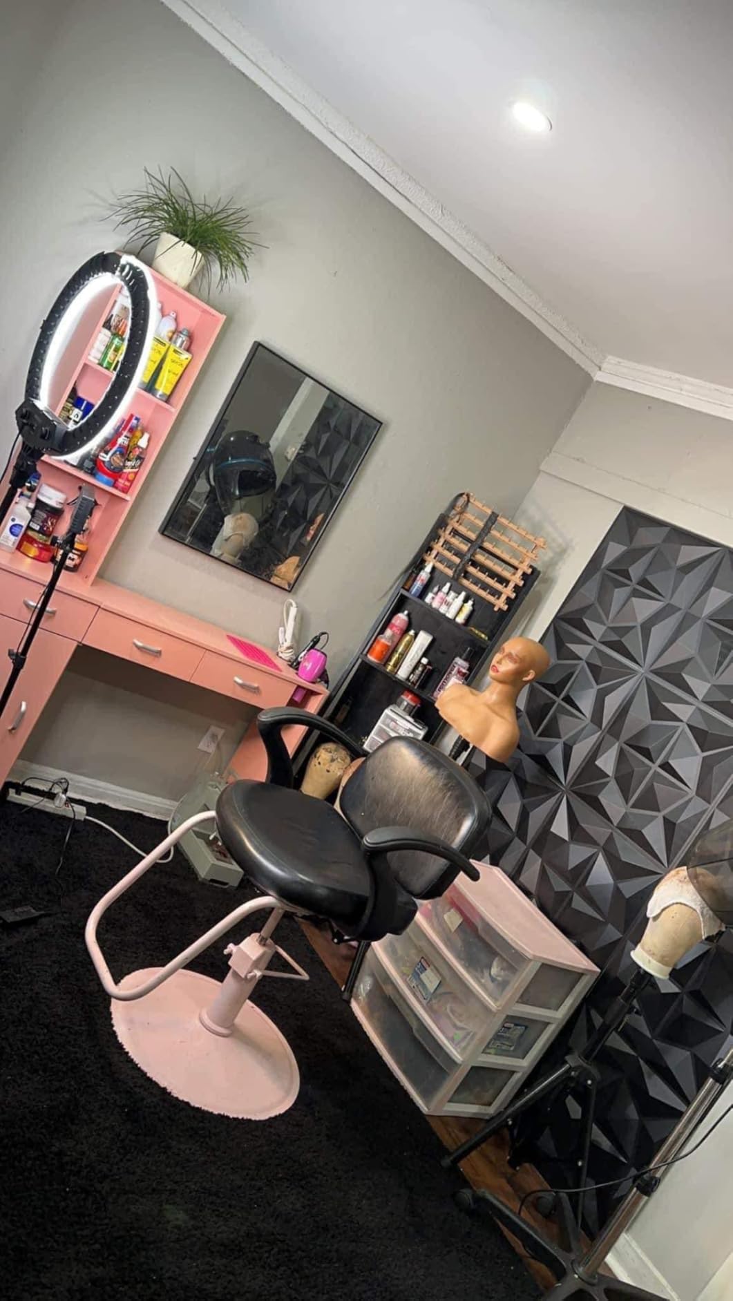 Paddie Barber Salon Station Wall Mount Hair Styling Salon Equipment Set Beauty Spa Furniture Set, Lockable Left Shelf, Mirror not Included (Red & Black) customer photo 1