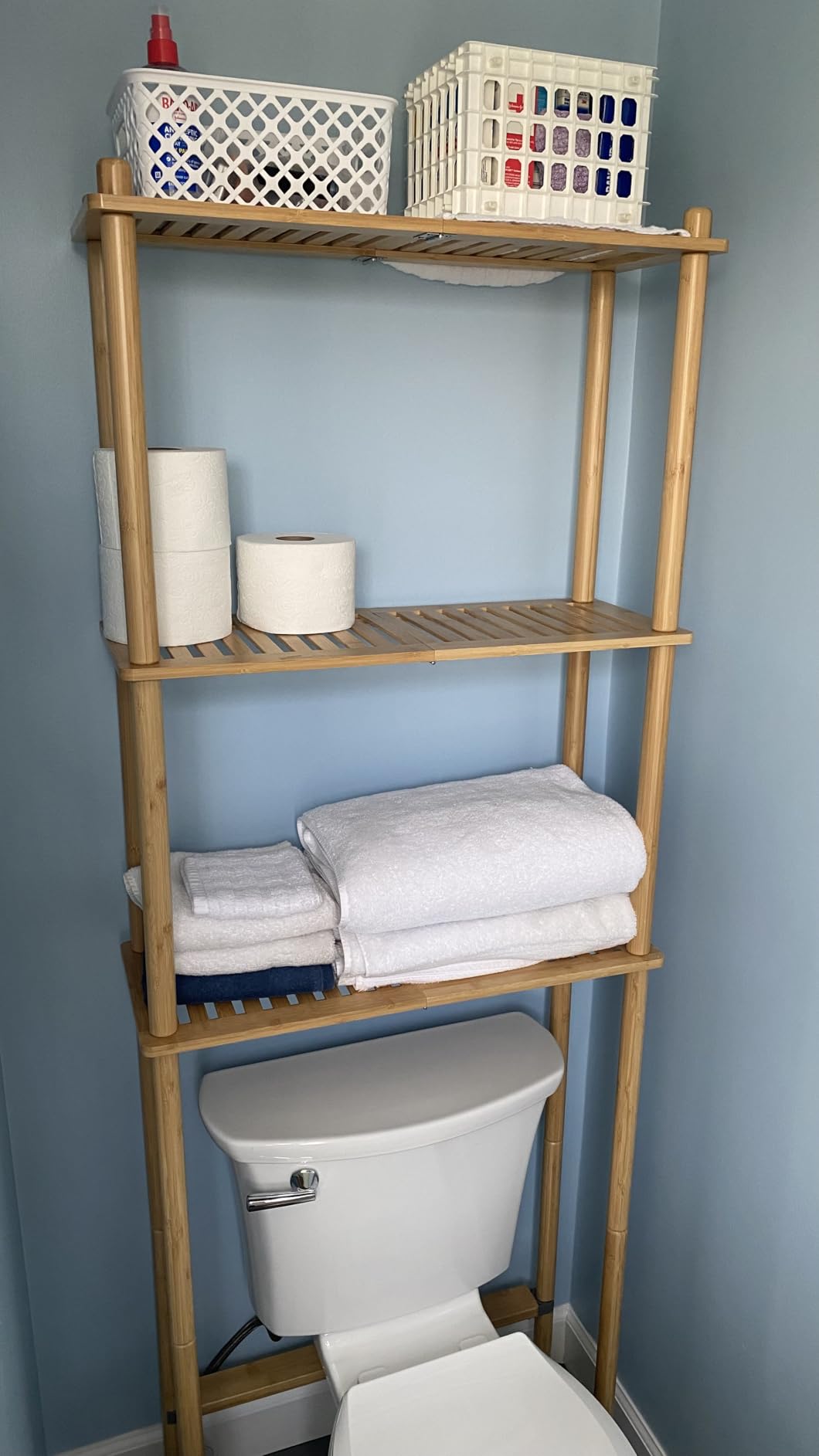 AmazerBath Over The Toilet Storage Bamboo, Bathroom Over Toilet Organizer Rack, 3-Tier Freestanding Above Toilet Shelf for Bathroom, Laundry, Space Saver, Natural Color customer photo 2