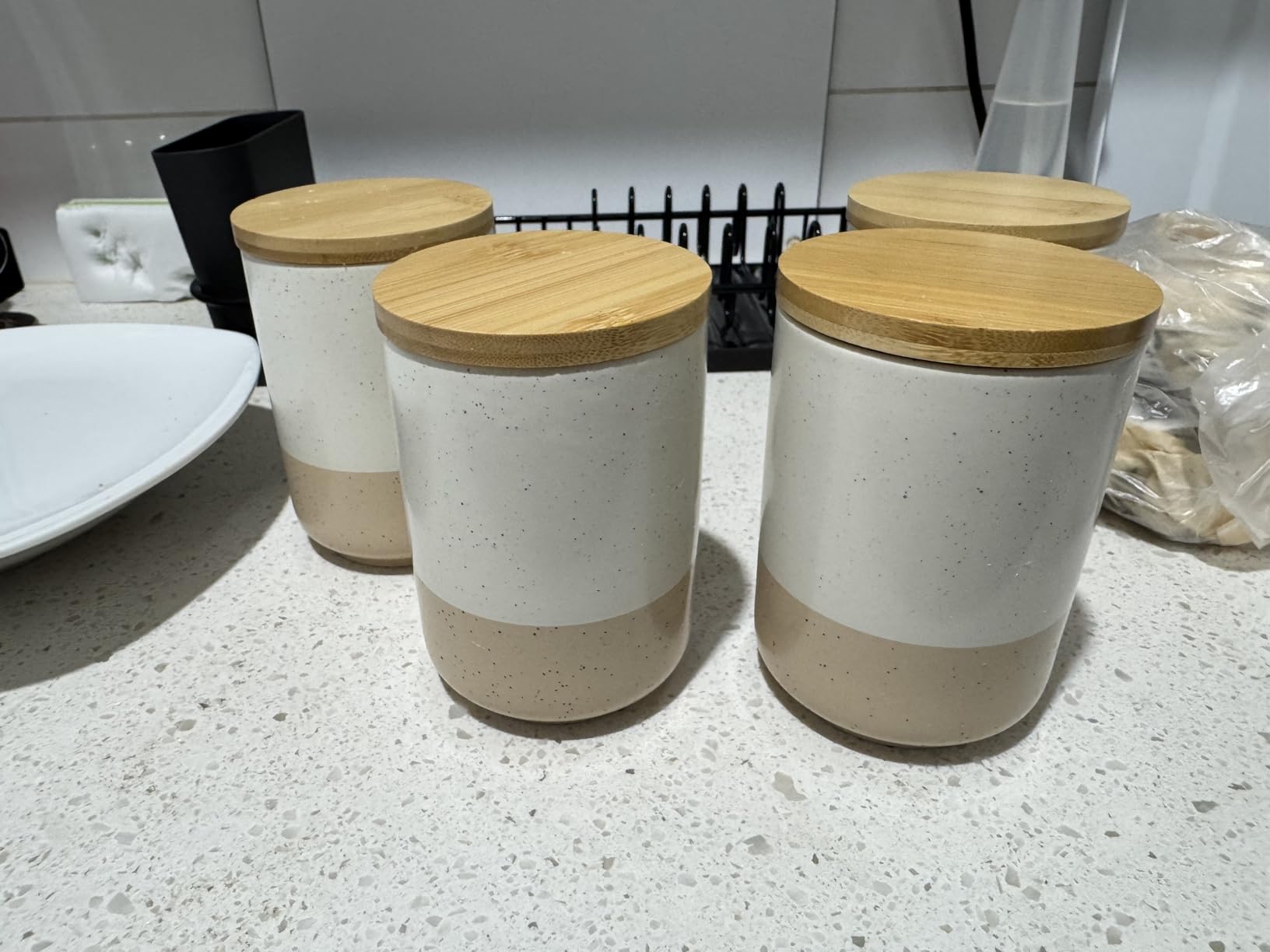 vancasso Sabine Ceramic Canister Set with Airtight Wood Lids - 3-Piece Kitchen Storage for Flour, Sugar, Coffee, Tea & Spices - Modern Countertop Decor customer photo 1