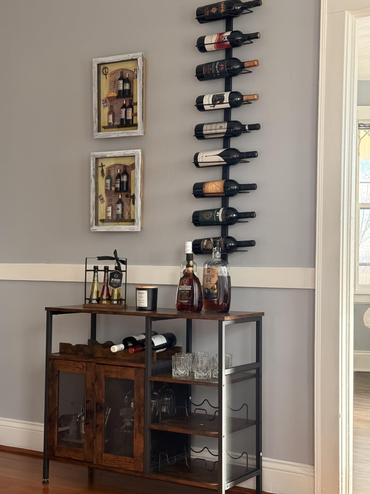 X-cosrack Wine Bar Rack Cabinet with Detachable Wine Rack, Coffee Bar Cabinet with Glass Holder, Small Sideboard and Buffet Cabinet with Mesh Door, Rustic Brown, Large customer photo 1