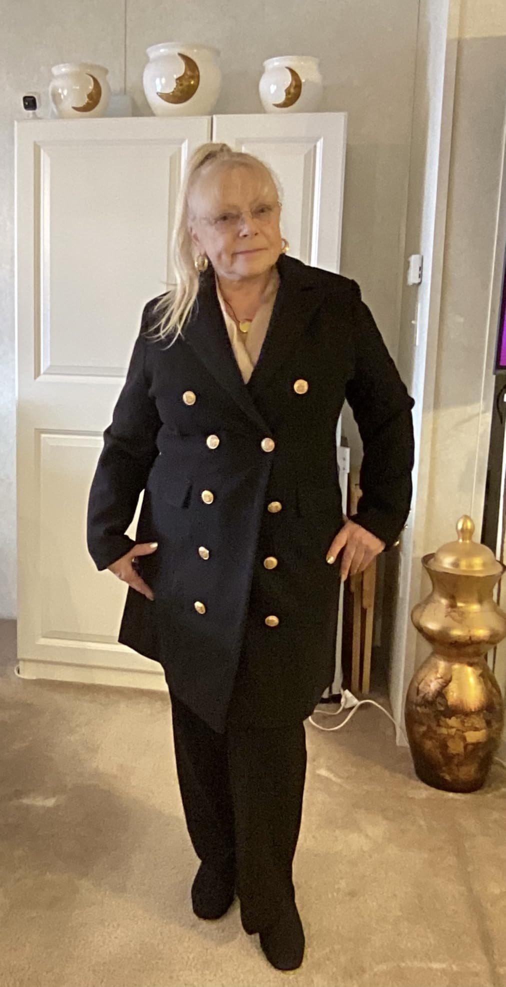 Womens Fall Winter Wool Coats Double Breasted Midi Peacoat Trench Coats customer photo 1