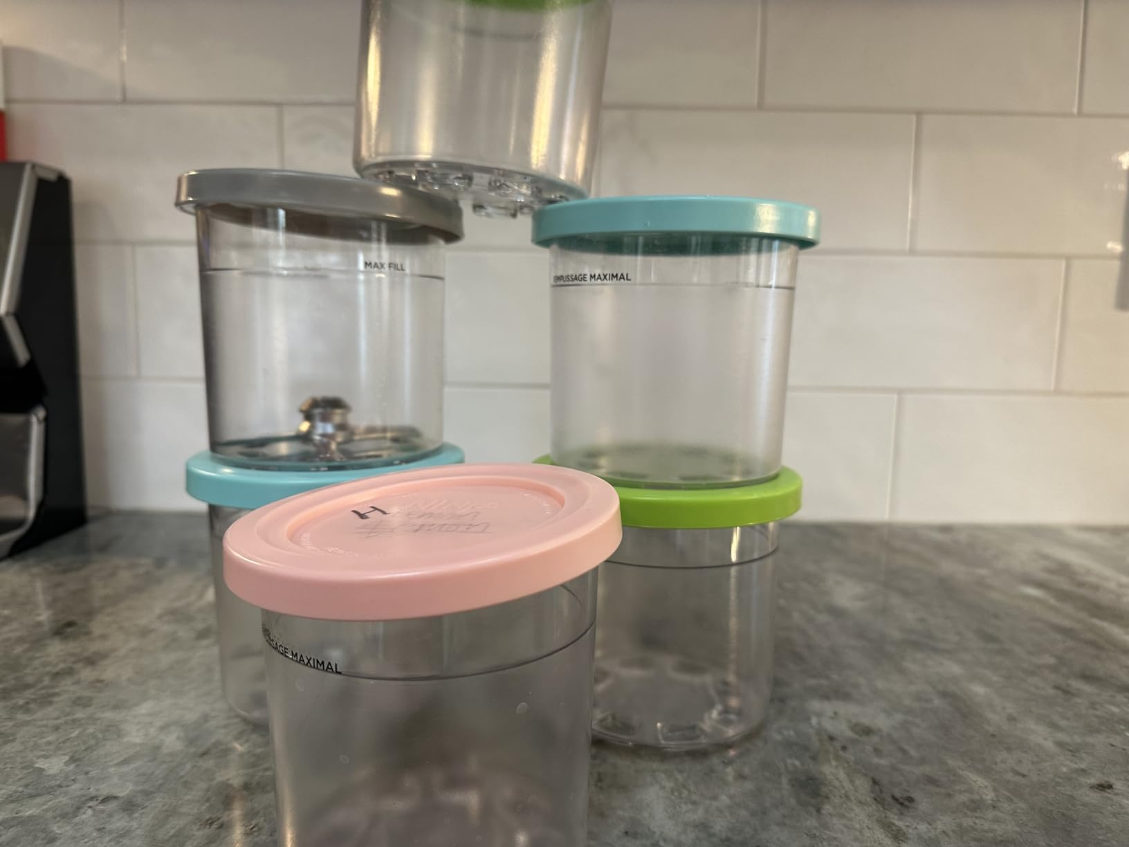 Ninja Creami Deluxe Pints 2 Pack, Compatible with NC500 Series Creami Deluxe Ice Cream Makers, Genuine Ninja Pint, BPA-Free & Dishwasher Safe, Color Lids, 1 Pint Each, Clear/Coral/Yellow, XSKPNTLD2 customer photo 1