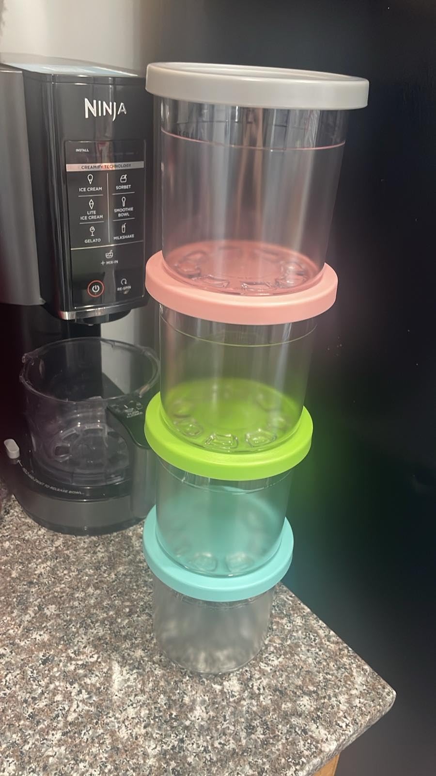 Ninja Creami Deluxe Pints 2 Pack, Compatible with NC500 Series Creami Deluxe Ice Cream Makers, Genuine Ninja Pint, BPA-Free & Dishwasher Safe, Color Lids, 1 Pint Each, Clear/Coral/Yellow, XSKPNTLD2 customer photo 2