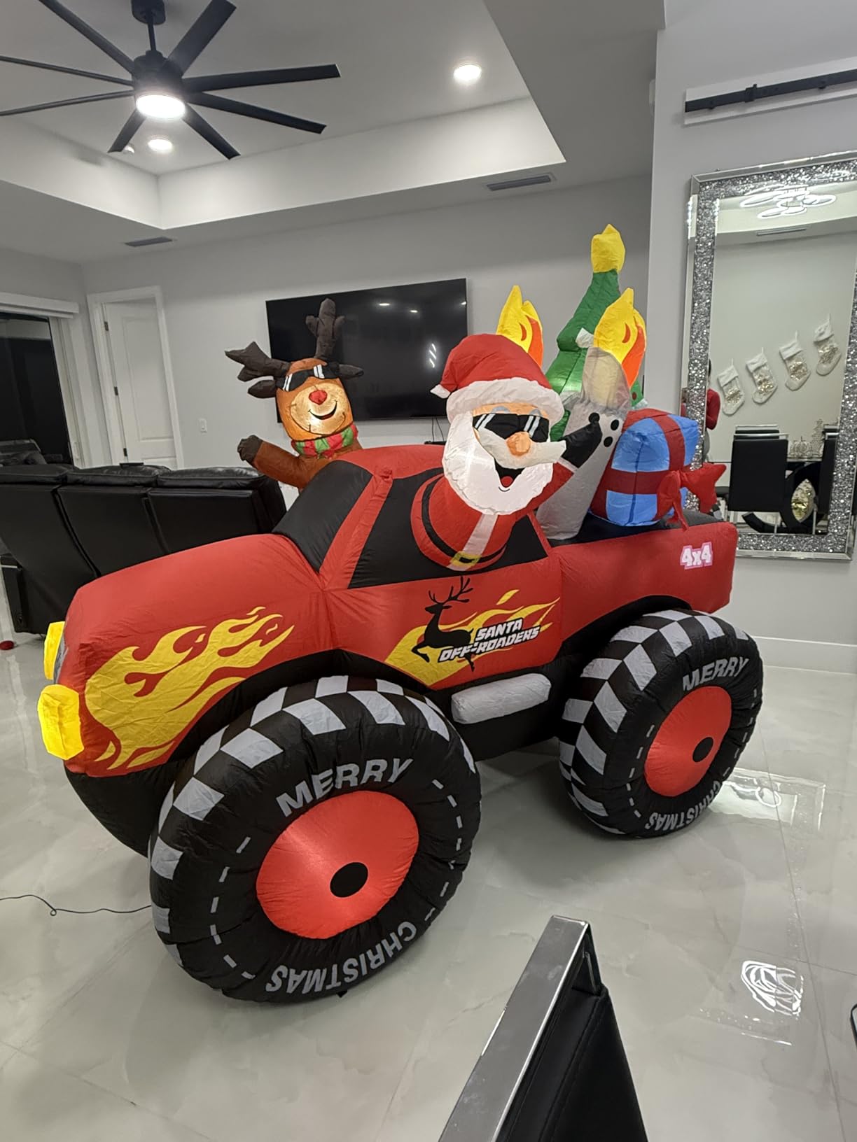 EAONE 12 Ft Christmas Inflatables Outdoor Decorations Giant Blow Up Yard Decorations Inflatable Santa Claus on Sleigh and 3 Reindeer, with Built-in LED Lights for Indoor Outdoor Home Holiday Decor customer photo 1