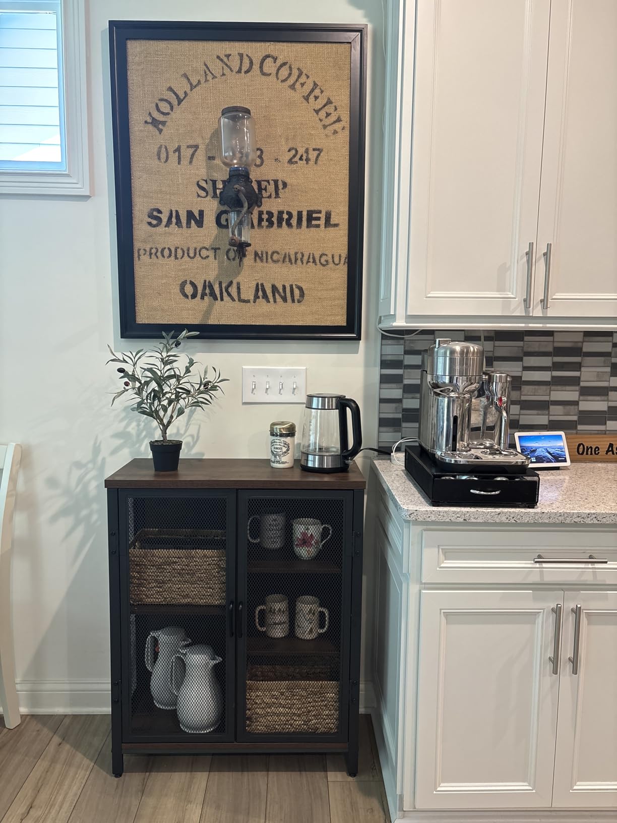 BON AUGURE Coffee Bar Cabinet for Liquor, Small Storage Cabinet for Home Kitchen, Farmhouse Sideboard Buffet Cabinets, Industrial Alcohol Cabinets for Dining Entryway Living Room (Rustic Oak) customer photo 1