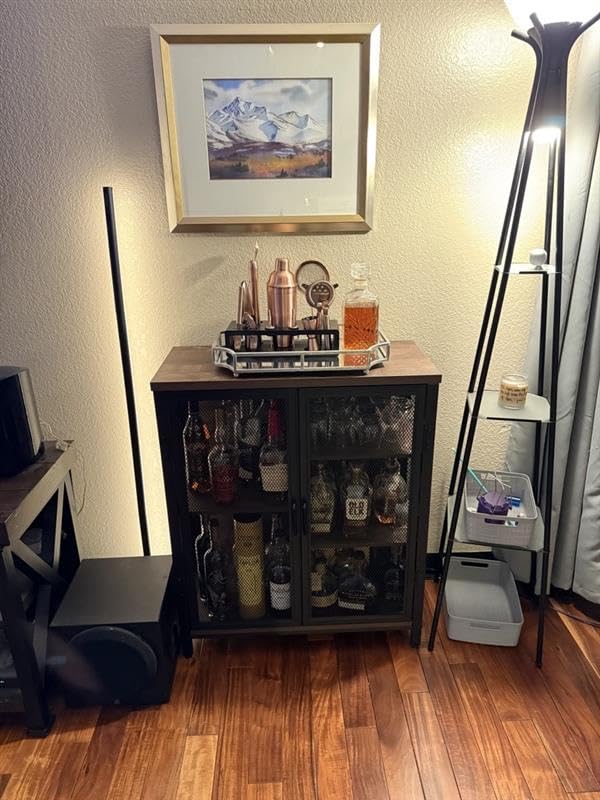 BON AUGURE Coffee Bar Cabinet for Liquor, Small Storage Cabinet for Home Kitchen, Farmhouse Sideboard Buffet Cabinets, Industrial Alcohol Cabinets for Dining Entryway Living Room (Rustic Oak) customer photo 2