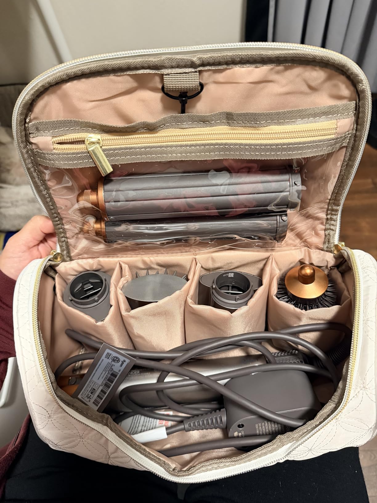 Padded Travel Case Compatible with Dyson Airwrap Complete Styler and Attachments, Portable Storage Bag with Metal Hanging Hook for Airwrap All Models, Long Barrel, Hair Curler Accessories, Blue customer photo 1