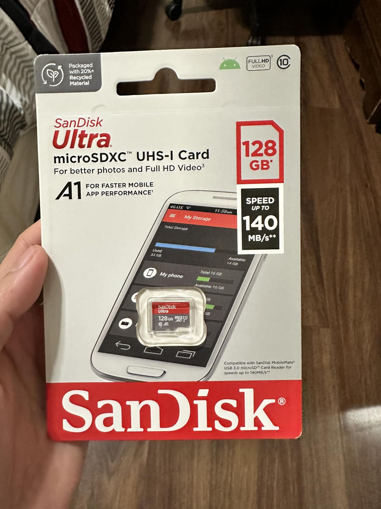 SanDisk 128GB Ultra microSDXC UHS-I Memory Card - Up to 140 MB/s, C10, U1, Full HD, A1, Micro SD Card - SDSQUAB-128G-GN6MN customer photo 1