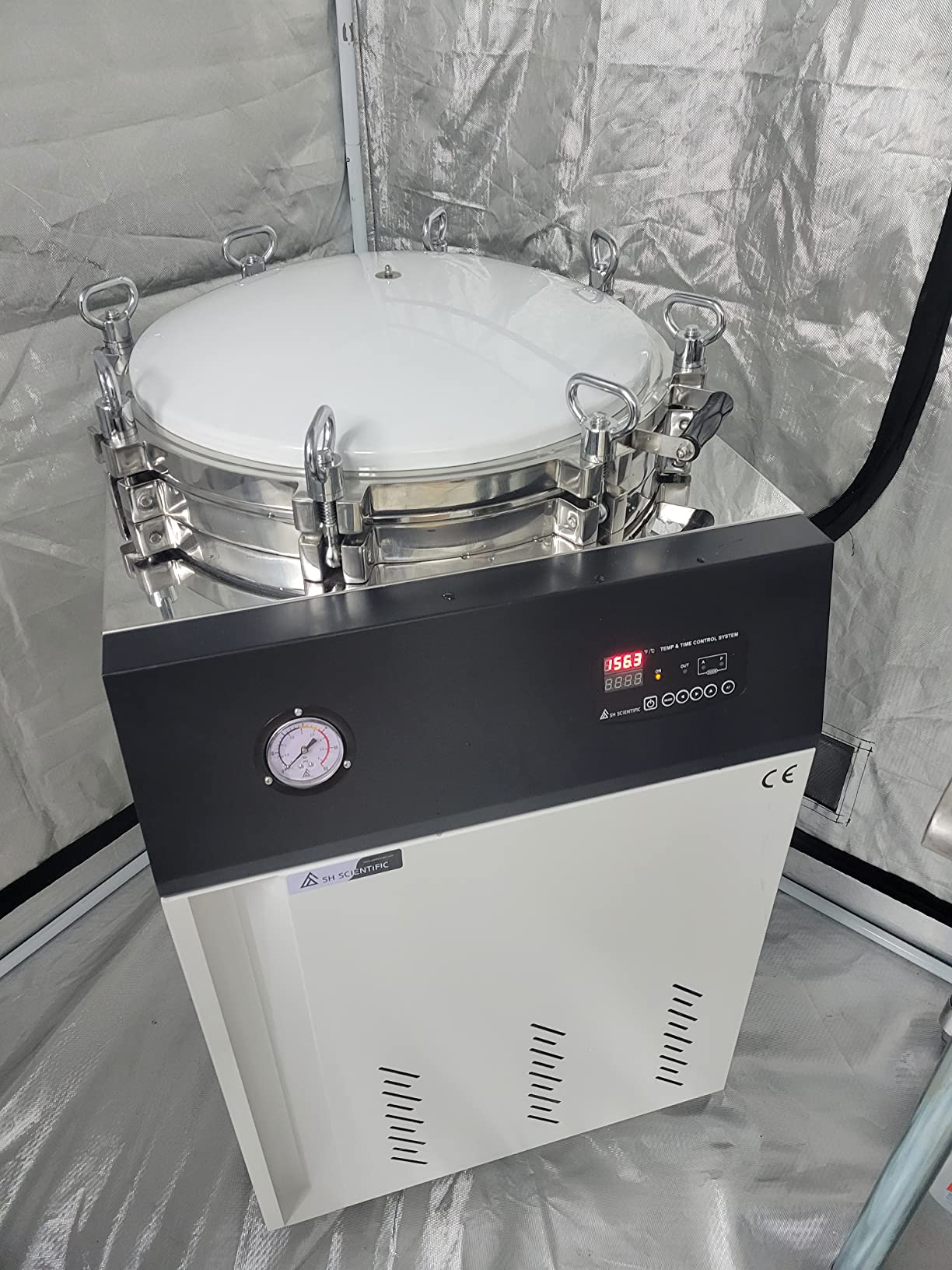 SMART 150L Vertical Autoclave. Glassware, mushroom grain and culture media sterilization. Quicker cycle. Advanced pressure gauge display (PSI). 20psi at 121°C. 3 year warranty. 220V customer photo 1