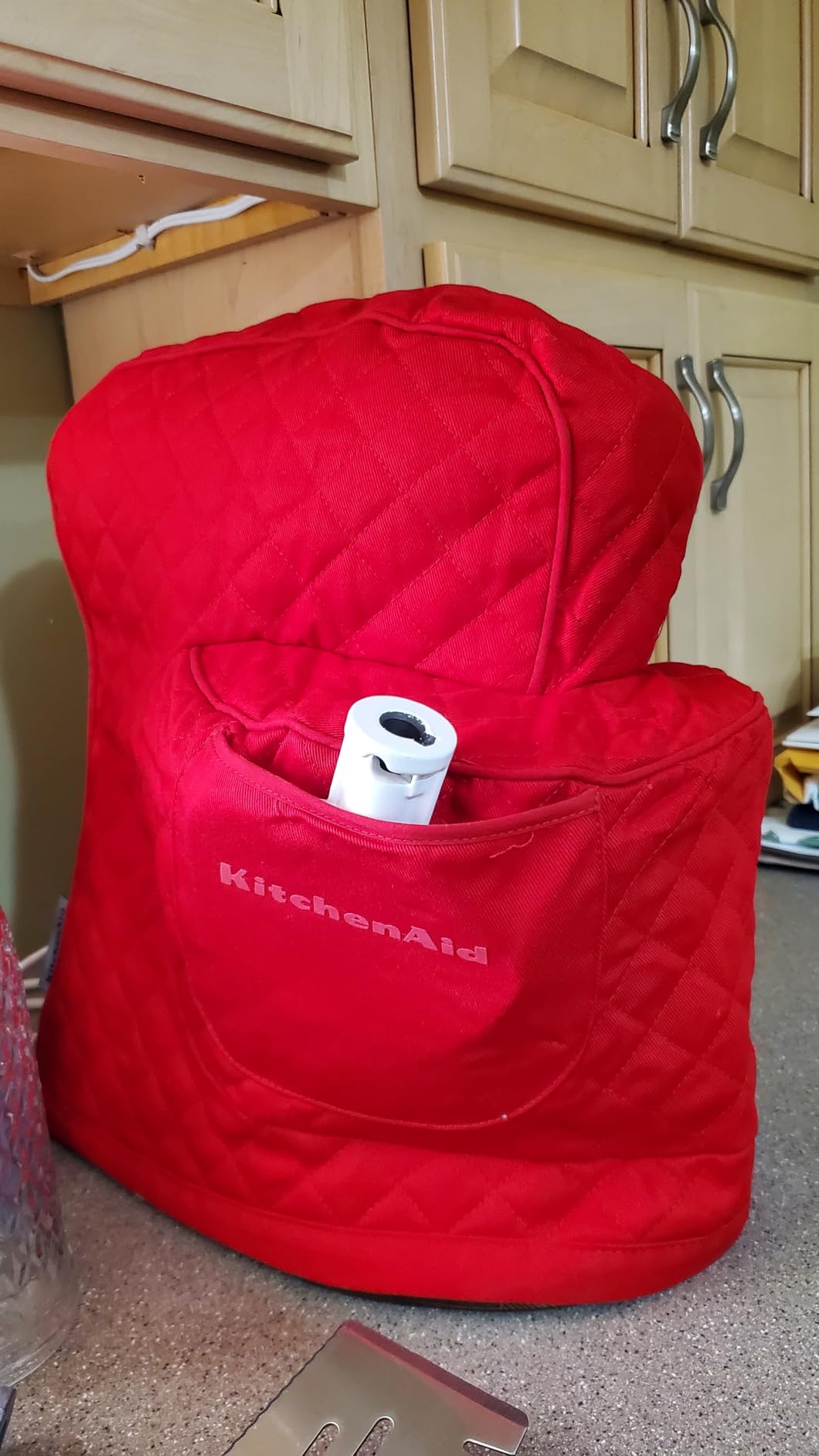 KitchenAid Fitted Tilt-Head Stand Mixer Cover with Storage Pocket, Quilted 100% Cotton, Grey customer photo 1