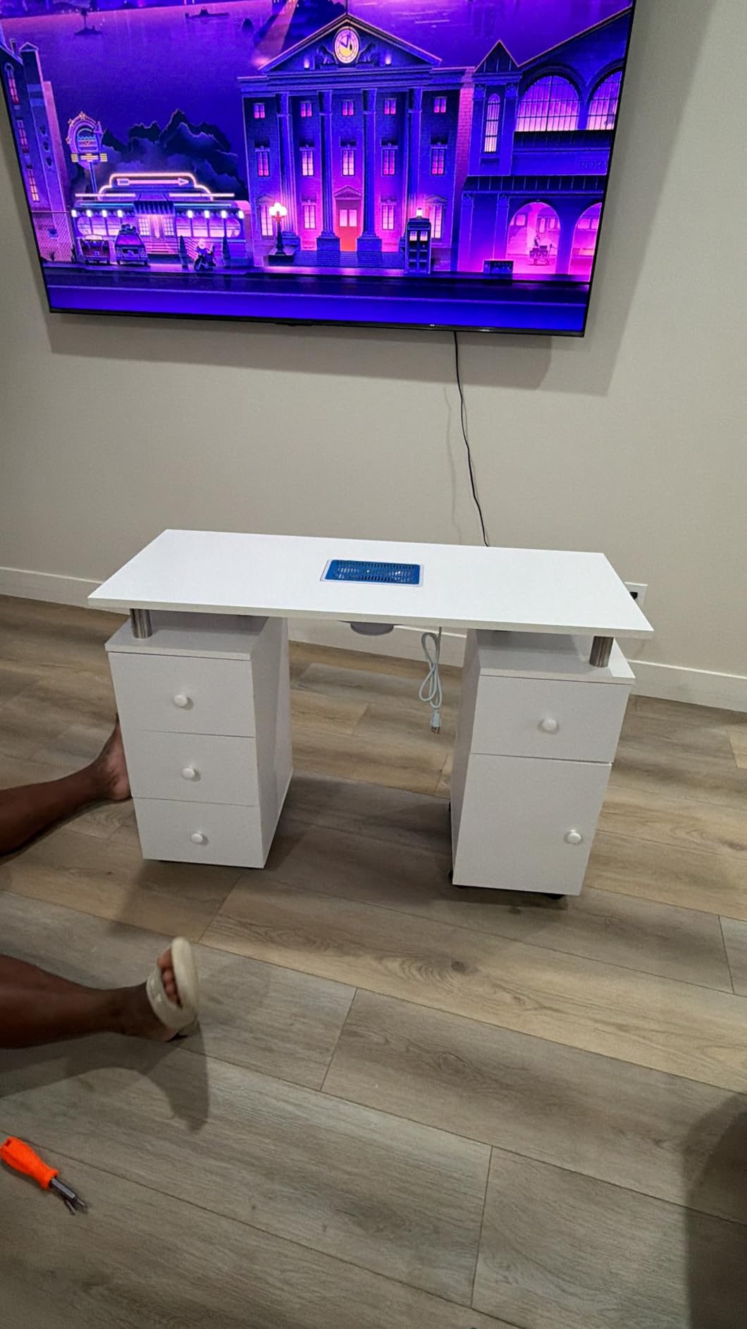 OmySalon Manicure Table Nail Desk for Nail Tech, Nail Table Beauty Salon Station w/Electric Dust Collector Acetone Resistant w/Lockable Wheel, Arm Rest customer photo 2