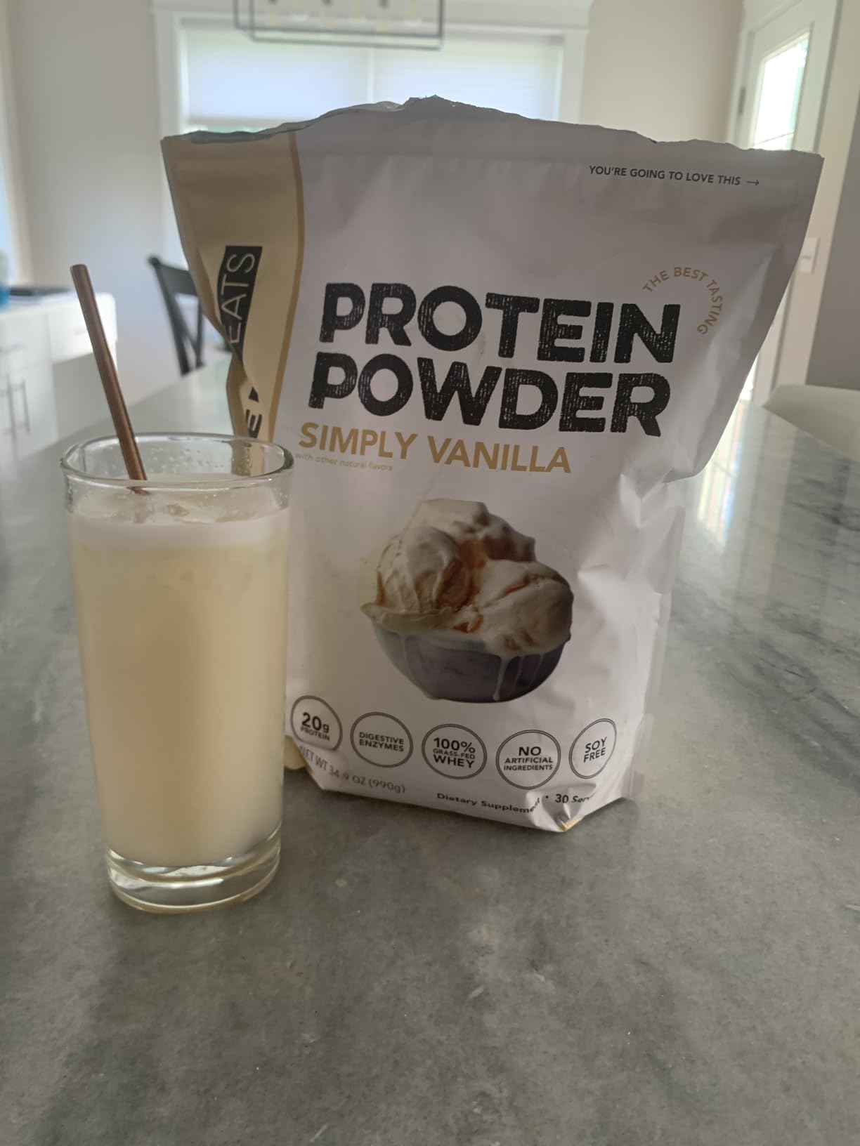 Clean Simple Eats Whey Protein Powder, Simply Vanilla Flavor Naturally Sweetened, 100% Grass Fed Protein Powder with Digestive Enzymes & No Artificial Ingredients, Gluten Free, 30 Servings customer photo 2