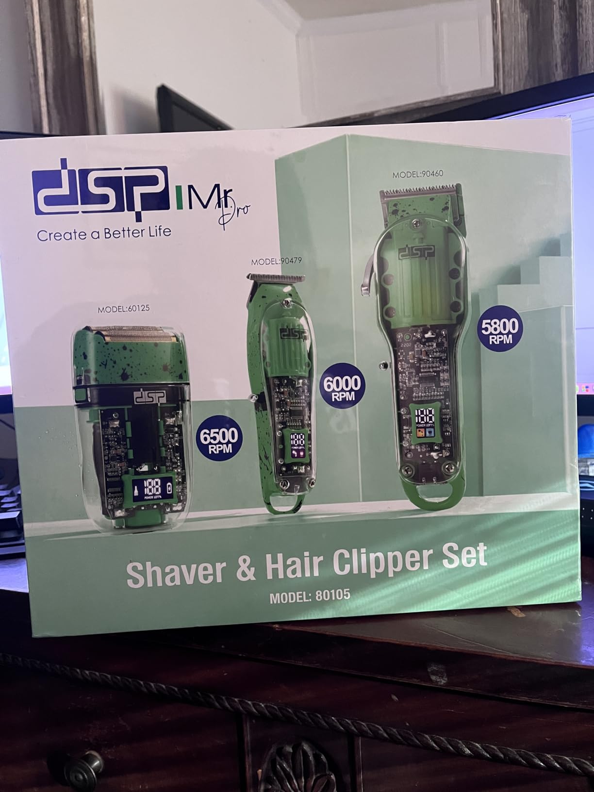 DSP Hair Clipper, Trimmer, Shaver Kits for Men Professional Barber Clipper and Trimmer Sets with Travel Case, Rechargeable, LED Display, Green customer photo 2