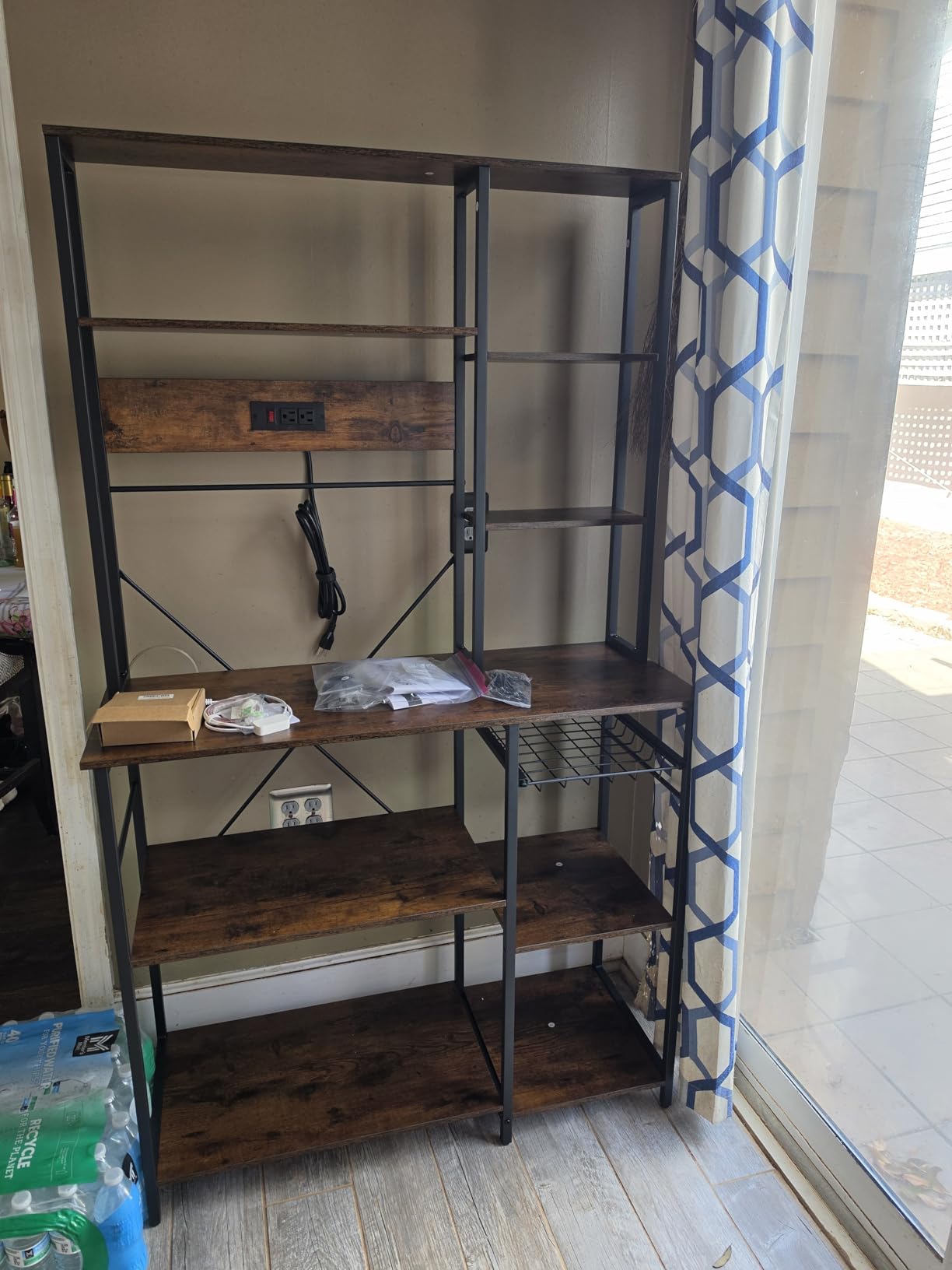 SUPERJARE Large Bakers Rack with Power Outlets, 6-Tier Microwave Stand, Coffee Bar with 12 S-Shaped Hooks, Kitchen Shelf with Wire Basket, 39.4 x 14.6 x 66.9 Inches, Rustic Brown customer photo 2