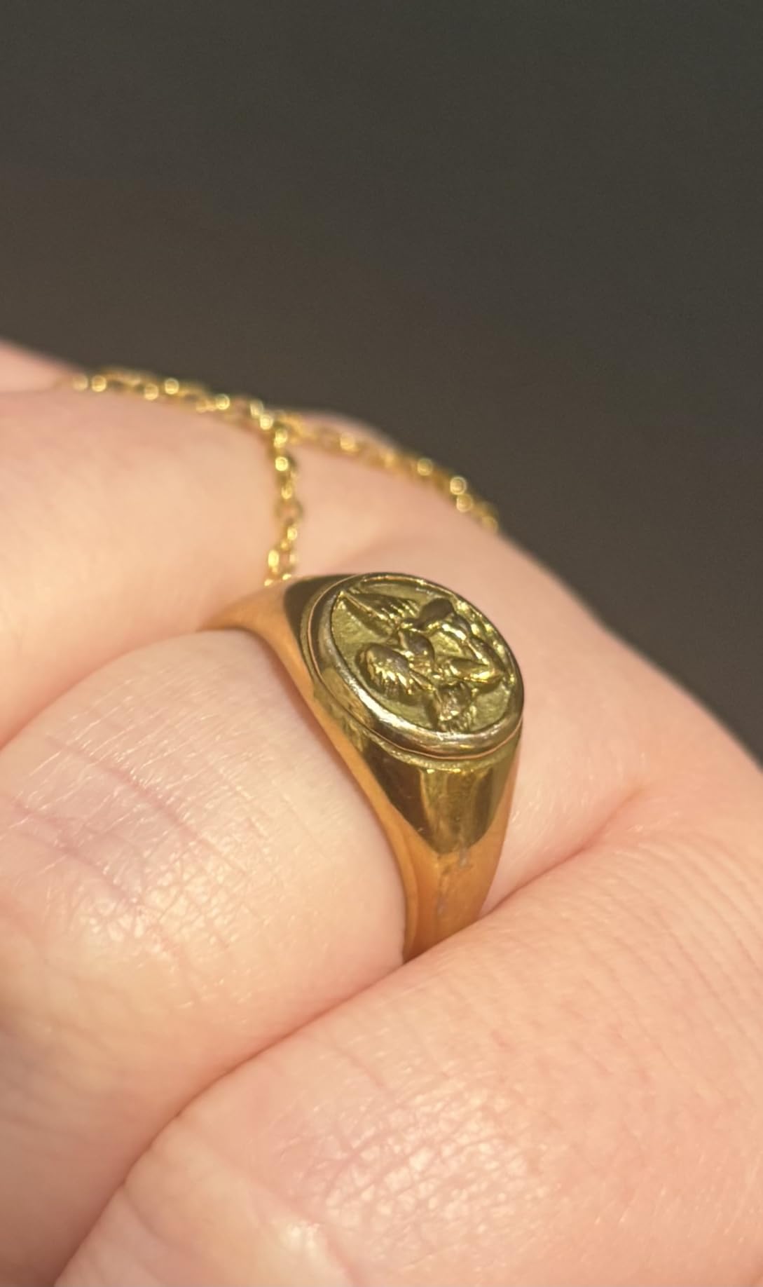 Gold Chunky Signet Stackable Pinky Ring for Women Men, Guardian Angel Cherub, Tarnish-Resistant 18K Gold Plated Stainless Steel Size 3 4 5 6 7 8 9 10 11 customer photo 2