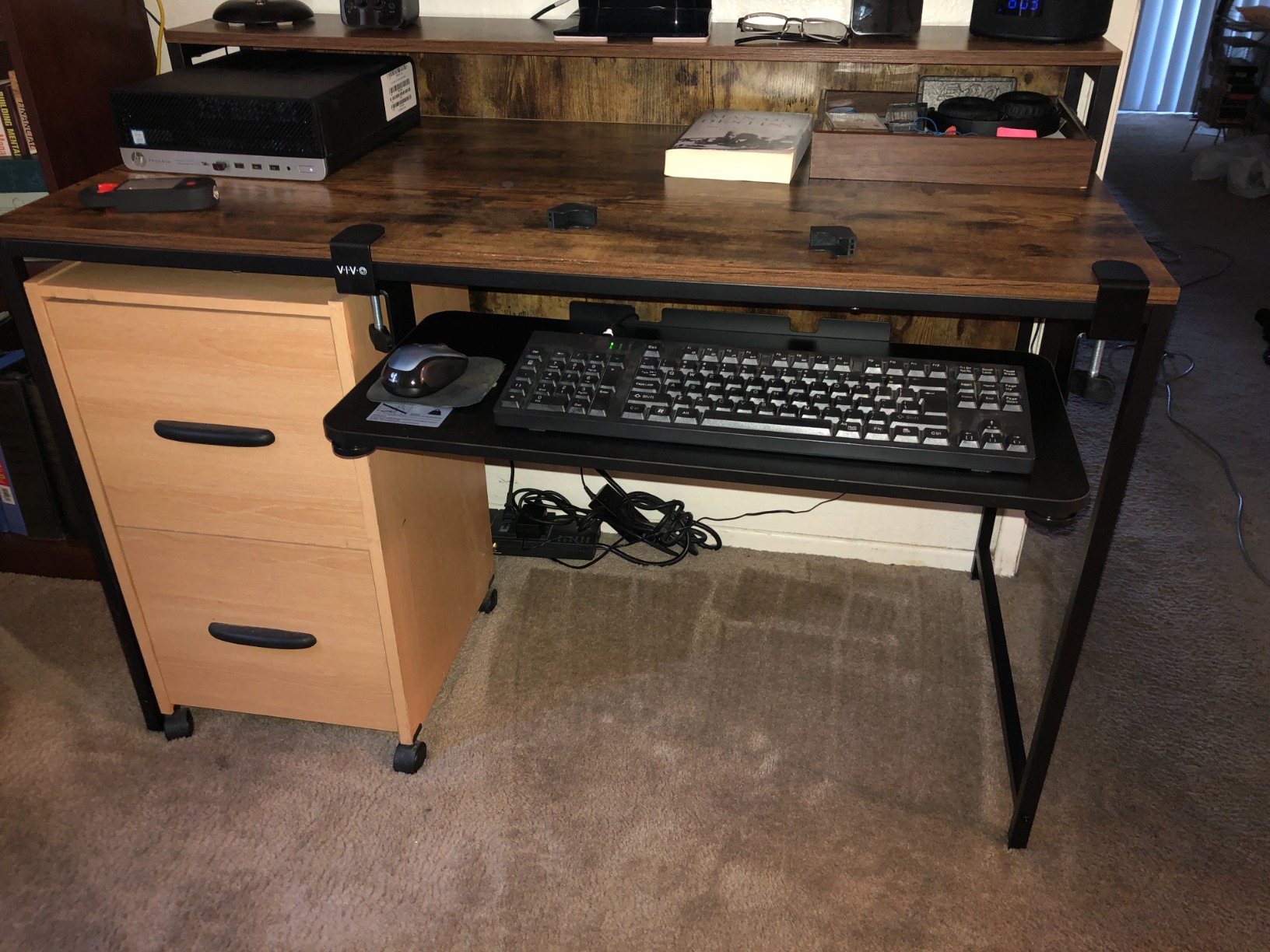 Cubiker Standing Desk, 48x24 Inches Sit Stand Home Office Desk, Electric Stand up Desk, Adjustable Desk with Splice Board, White Frame/Maple Top customer photo 2