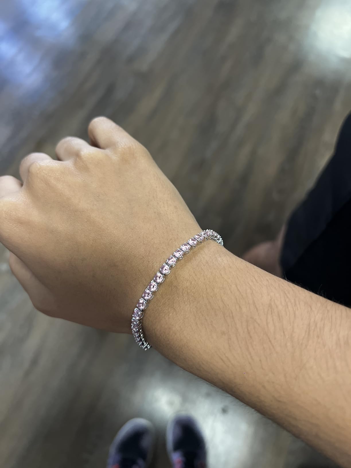 Matrix Tennis Bracelet, Round Cut Crystals, Pink, Blue, Black, Clear, Rhodium, Gold-Tone and Rose Gold-Tone Finishes customer photo 1