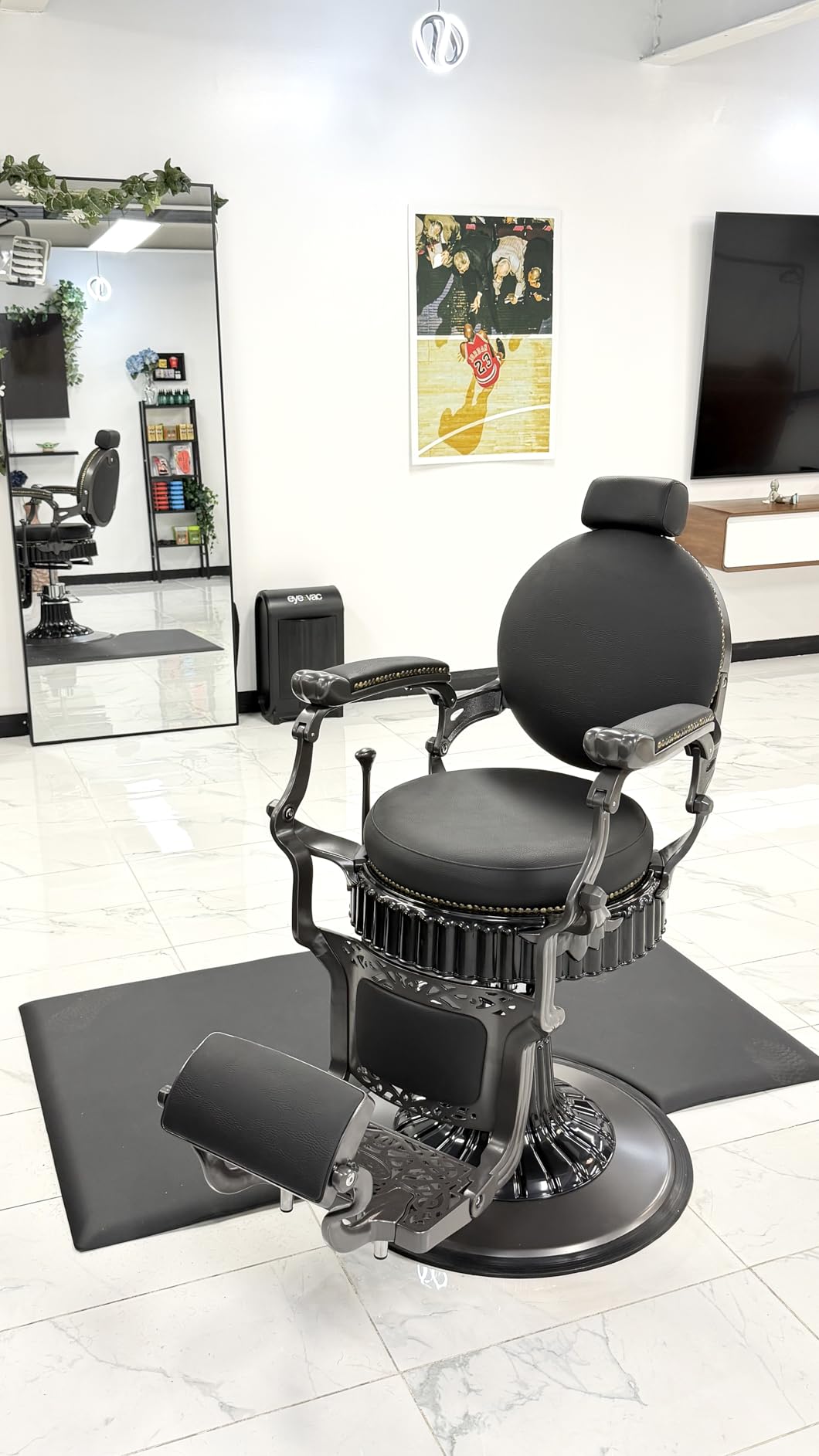 Buy-Rite Regal Professional Vintage Barber Chair Solid Steel Frame Heavy-Duty Hydraulic Base Adjustable Headrest and Flip-Style Footrest Black Vinyl Upholstery Model YLG-8788-7 customer photo 1