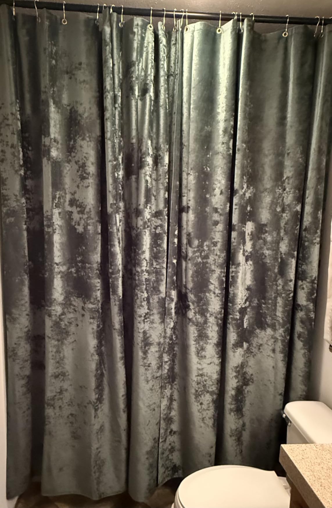 TAMGHO Crushed Velvet Shower Curtain, Dark Green Luxury Shower Curtain with Gold Decro Metal Hooks, Machine Washable Thick Fabric Bathroom Curtain, 72x72 customer photo 1