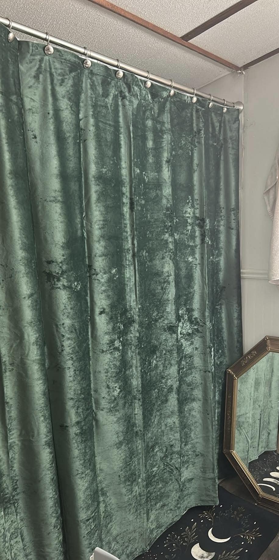 TAMGHO Crushed Velvet Shower Curtain, Dark Green Luxury Shower Curtain with Gold Decro Metal Hooks, Machine Washable Thick Fabric Bathroom Curtain, 72x72 customer photo 2