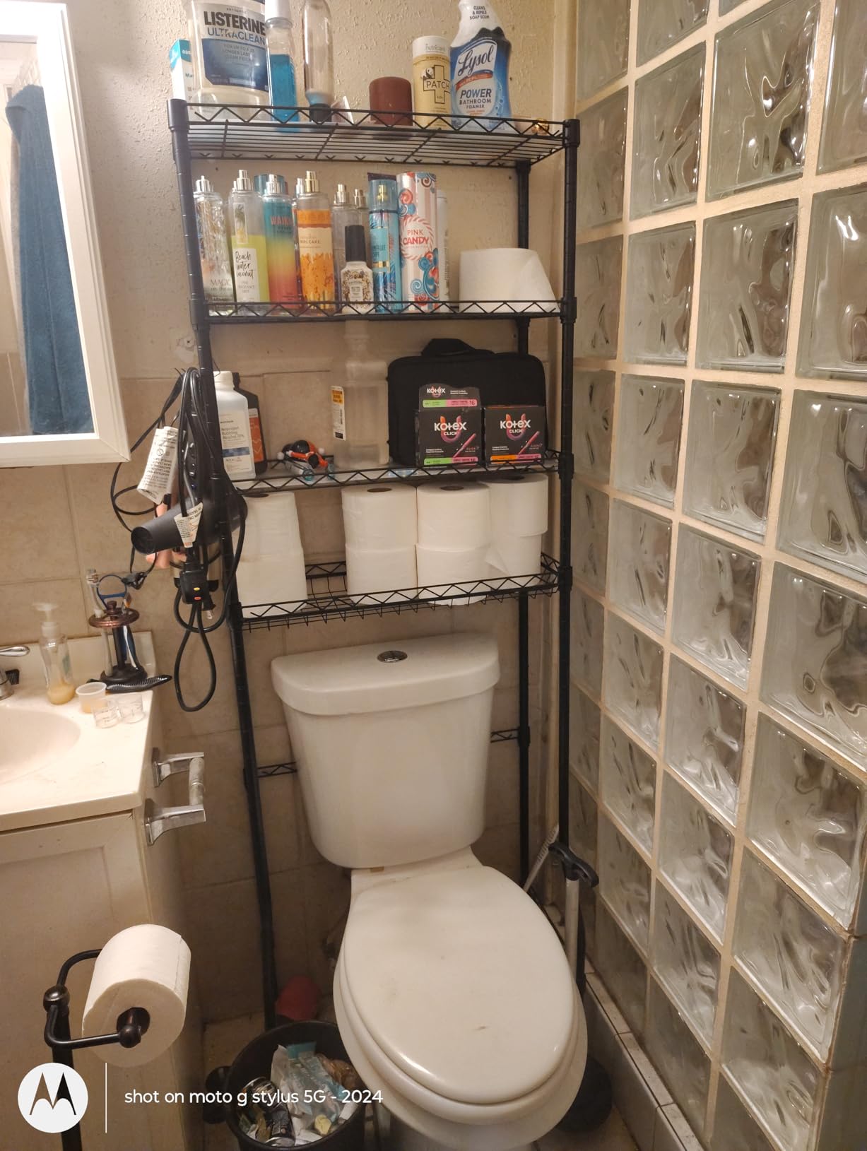 Simple Trending Over The Toilet Storage Rack, Metal 3 Tier Bathroom Organizer Shelf with Paper Holder and 3 Hooks, Freestanding Shelf Space Saver Above Toilet, White customer photo 2