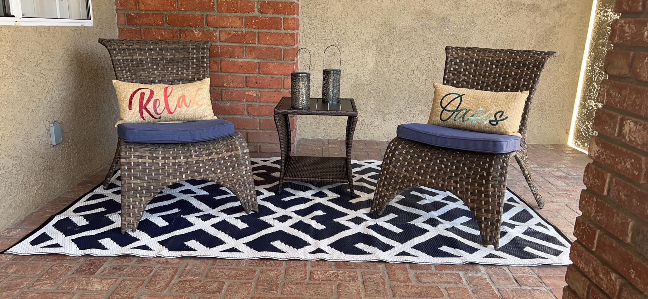 Outdoor Side Table for Patio Small Rattan Wicker Coffee Table Balcony Table Outside End Table with Poly Lumber Table Top & Storage Bistro Table for Garden Porch Deck Living Room Backyard Brown customer photo 2