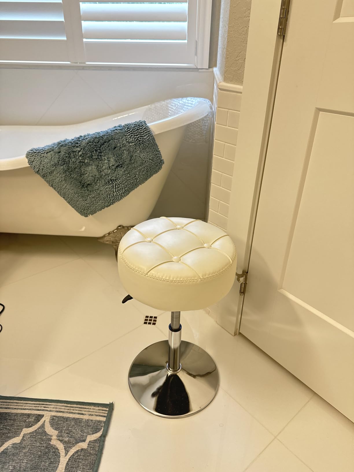 LUE BONA Adjustable Vanity Stool, 360 Swivel Chair for Makeup Room, White Faux Leather Stool for Bathroom & Living Room customer photo 2