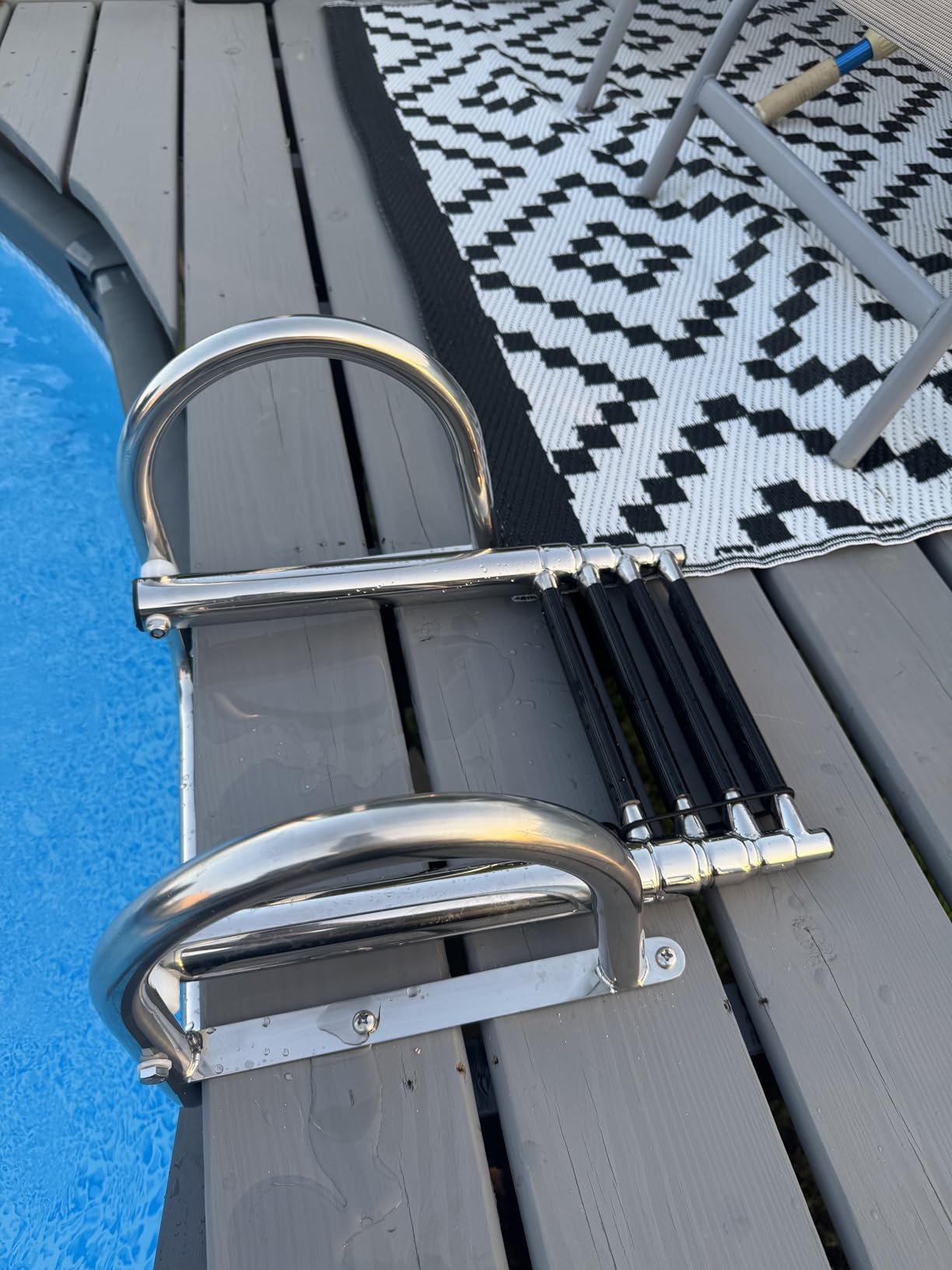 3 Step Pontoon Boat Ladder, Pontoon Ladders for Pontoon Boats, Stainless Steel Rear Entry Inboard Ladders Over Platform customer photo 1