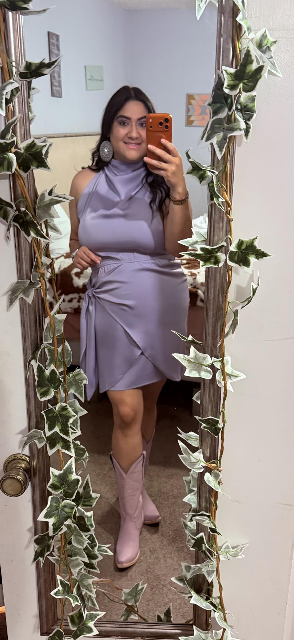 Women's Short Formal Satin Dress Summer Sleeveless Mock Neck Tie Waist Cocktail Party Dresses customer photo 2