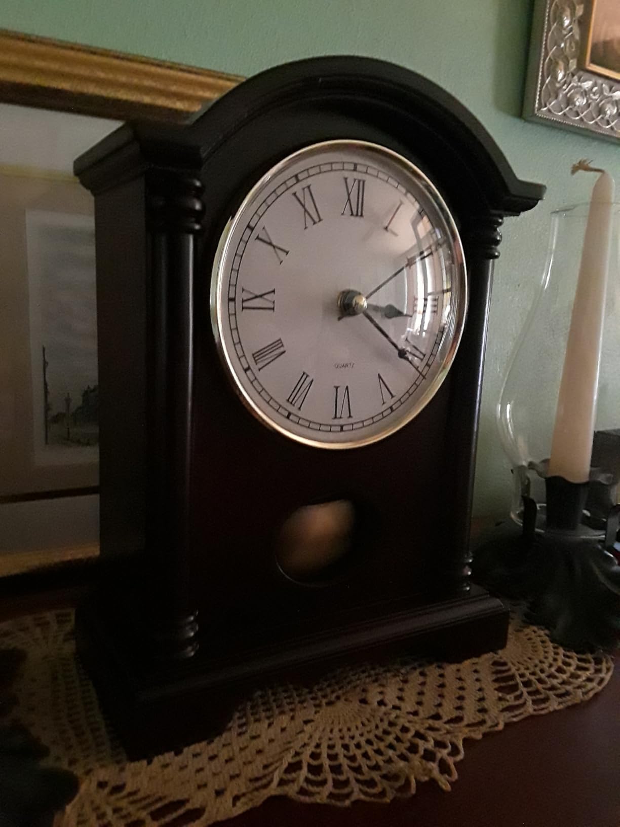 AYRELY Classic Grandfather Mantel Clock for Living Room Deco, Elegant Wooden Finish, Gold-Tone Pendulum, Desk Clock for Living Room, Bedroom, Farmhouse Decor customer photo 1