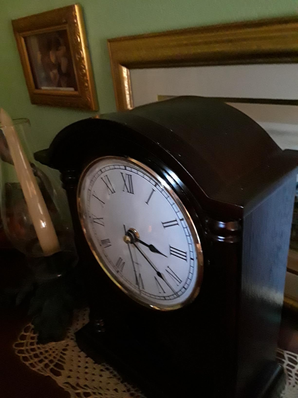 AYRELY Classic Grandfather Mantel Clock for Living Room Deco, Elegant Wooden Finish, Gold-Tone Pendulum, Desk Clock for Living Room, Bedroom, Farmhouse Decor customer photo 2
