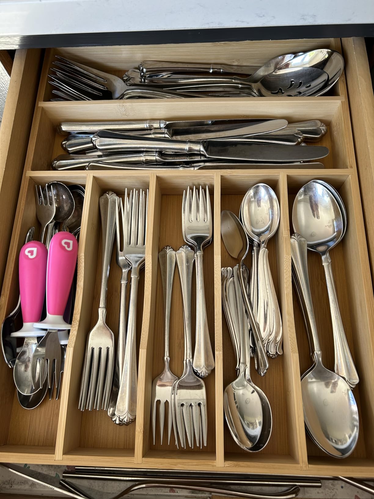 Besilord Silverware Organizer Kitchen Drawer Organizer Utensil Organizer Bamboo Silverware Holder Cutlery Organizer in Drawer Flatware Organizer Tray(5 slots, Natural customer photo 2