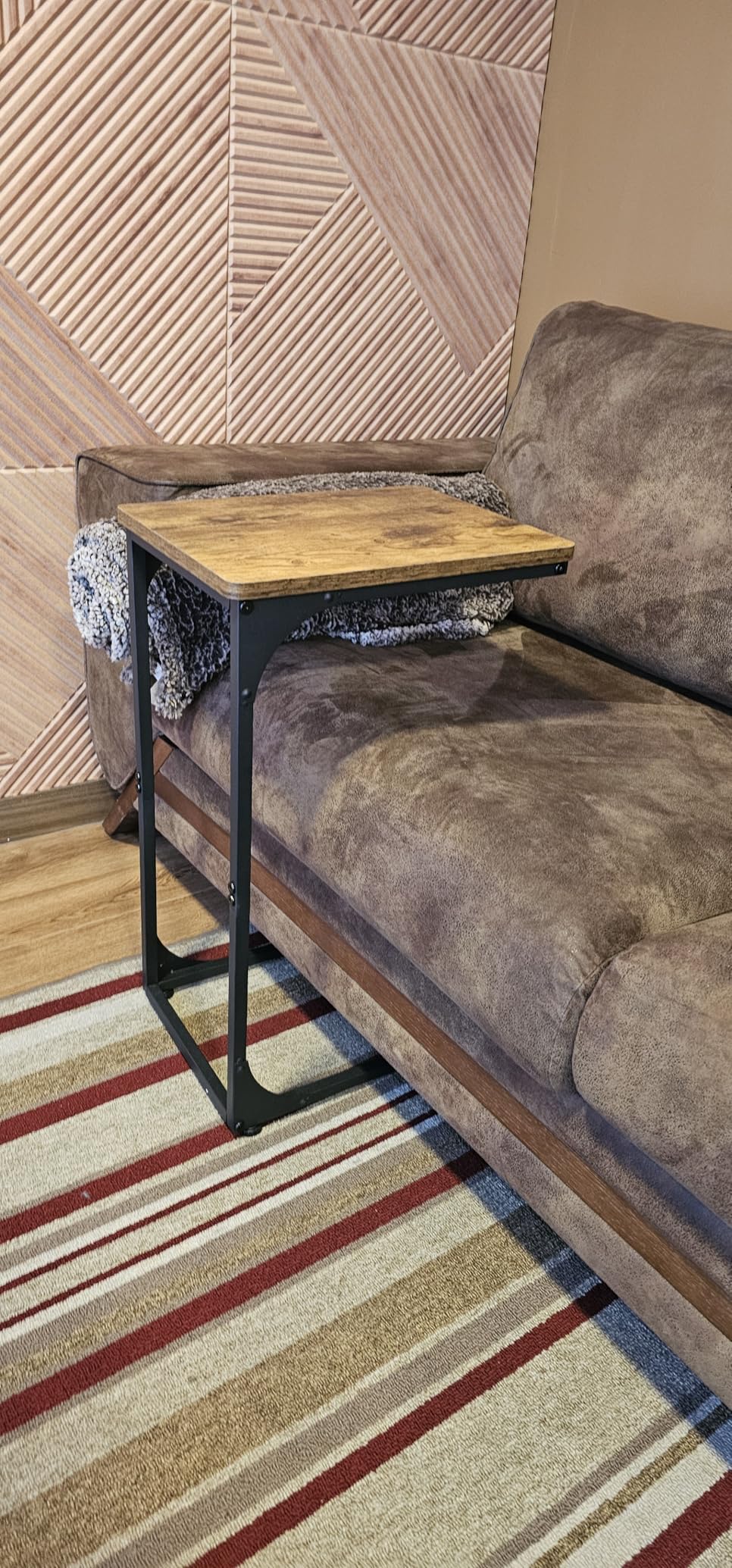 QEEIG C Table Side Table Set of 2 Living Room Sets C Shaped Couch Tray End Tables Farmhouse, Rustic Brown (017-30BN) customer photo 1