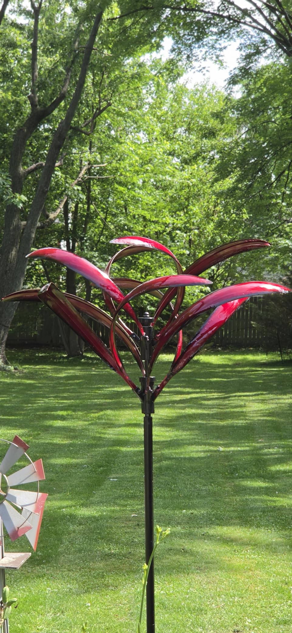 82 inch Wind Spinners Outdoor - Extra Large Metal Wind Sculptures & Spinner with Stake, Big Clearance Windmills for the Yard and Garden, Tall Yard Art Decor-Burgundy Red customer photo 2