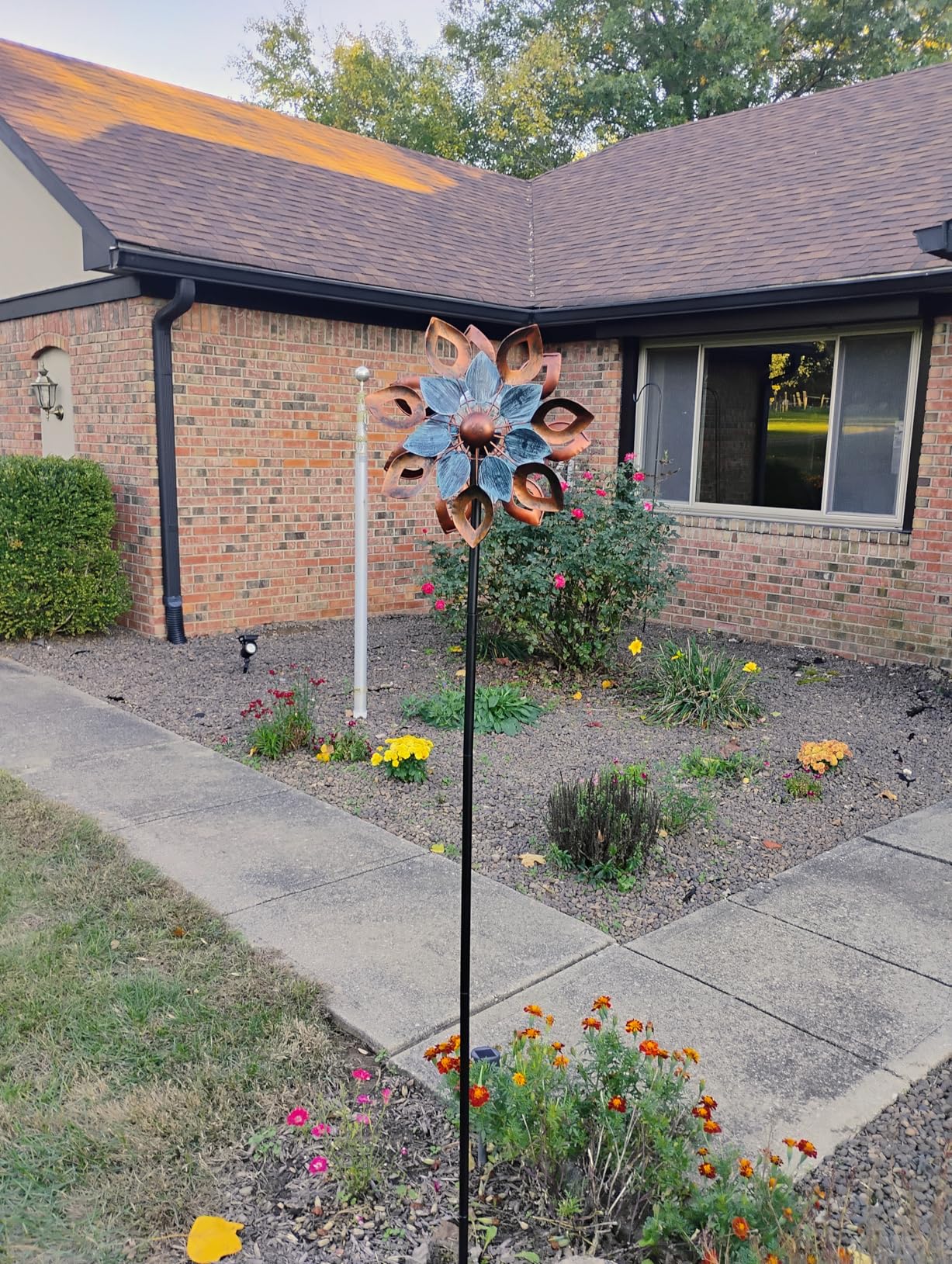 Copper Wind Spinners Outdoor 74 Inches with Solar LED Light, Kinetic Dual Wind Sculptures & Spinners for Yard Lawn Garden Decor, Large Metal Clearance Windmill with Bronze Leaf customer photo 1