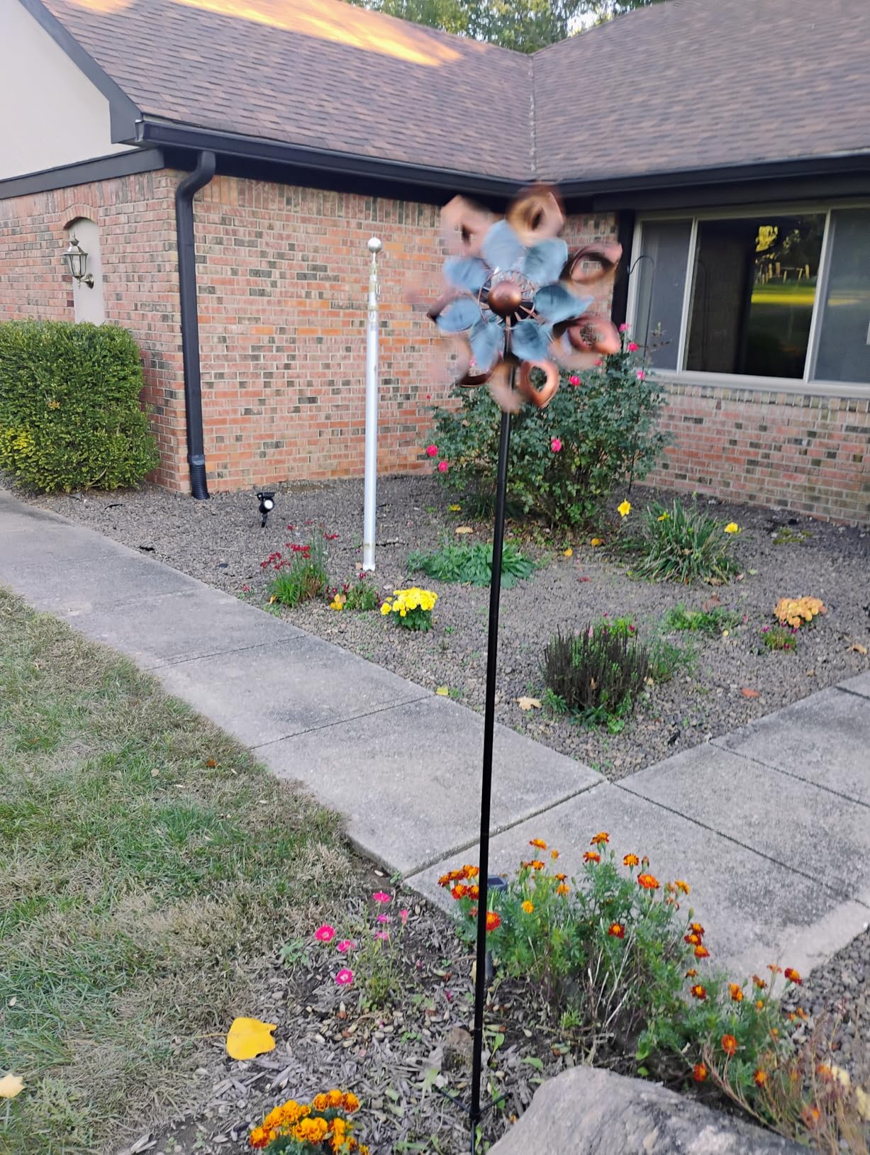 Copper Wind Spinners Outdoor 74 Inches with Solar LED Light, Kinetic Dual Wind Sculptures & Spinners for Yard Lawn Garden Decor, Large Metal Clearance Windmill with Bronze Leaf customer photo 2