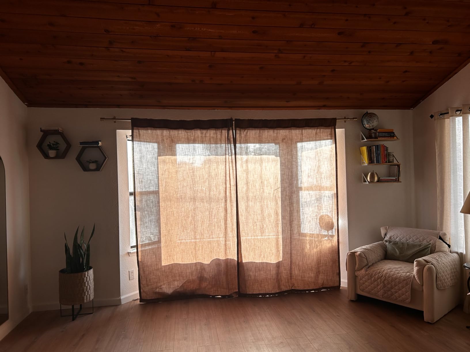 Back Tab Linen Curtains 96 inches Long 2 Panels Set for Living Room Sliding Glass Door Ivory Cream Semi Sheer Curtains Light Filtering Canvas Cloth Linen Drapes 96 inch Floor to Ceiling Length customer photo 2
