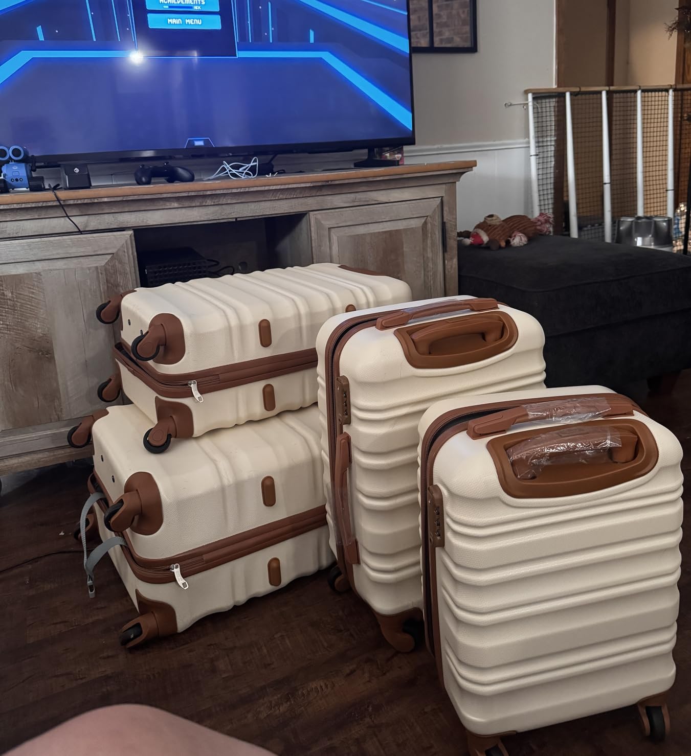 LONG VACATION 6 Piece Luggage Set Carry on Suitcase with ABS+PC hardshell, Spinner Wheels & YKK Zipper TSA Lock (BEIGE-BROWN, 6 piece set) customer photo 1