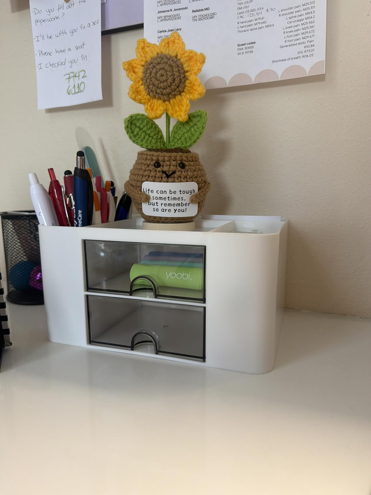 Marbrasse Pen Organizer with 2 Drawer, Multi-Functional Pencil Holder for Desk, Desk Organizers and Accessories with 5 Compartments + Drawer for Office Art Supplies (White) customer photo 1