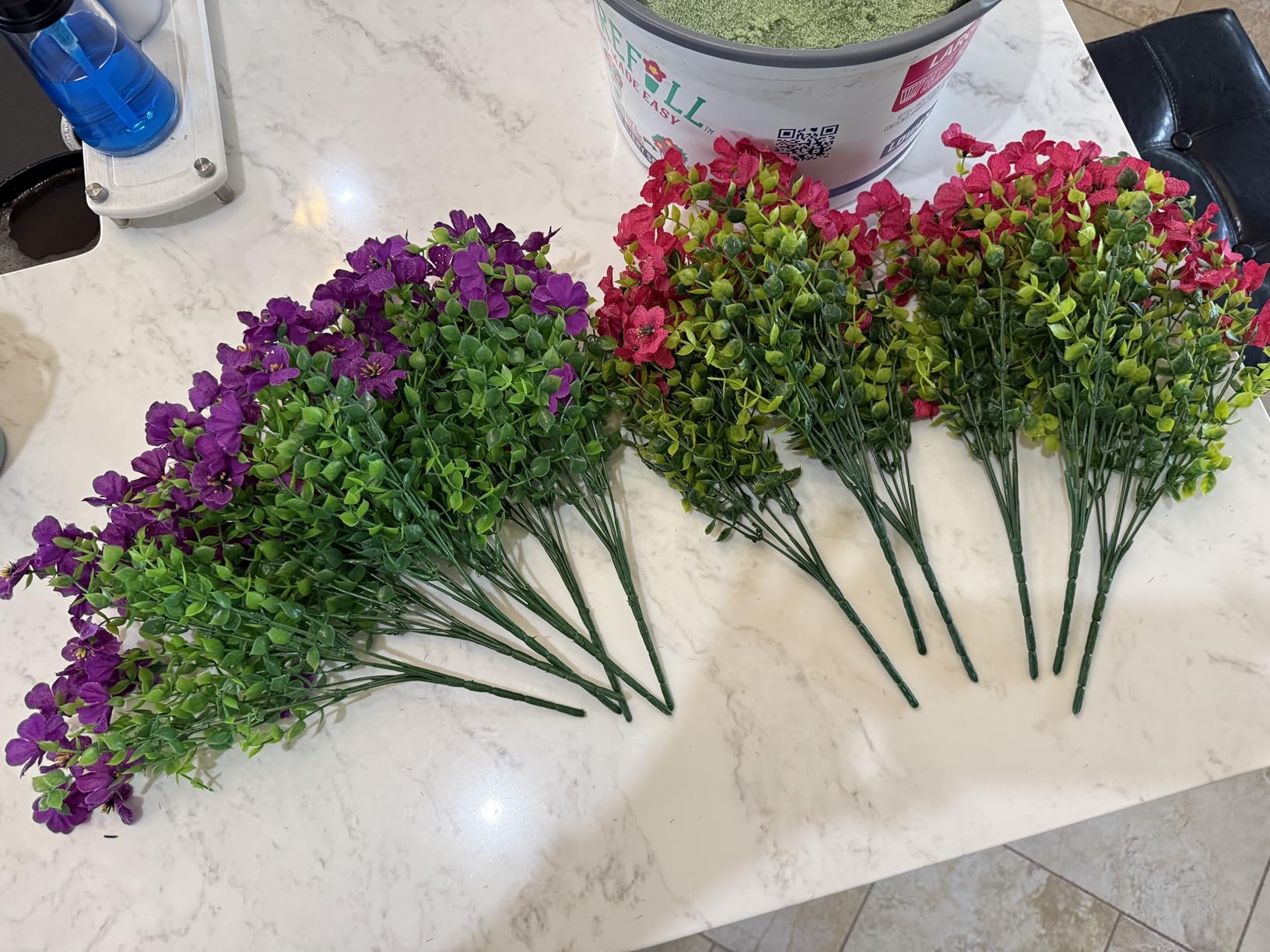 HyeFlora Artificial Flowers for Outdoor Indoor Garden Home Decoration, Faux Flower Daisy with Eucalyptus Leaves Fake Plants Greenery Boxwood Porch Patio, 12 Bundles (Mix Pink Red Purple Yellow) customer photo 2