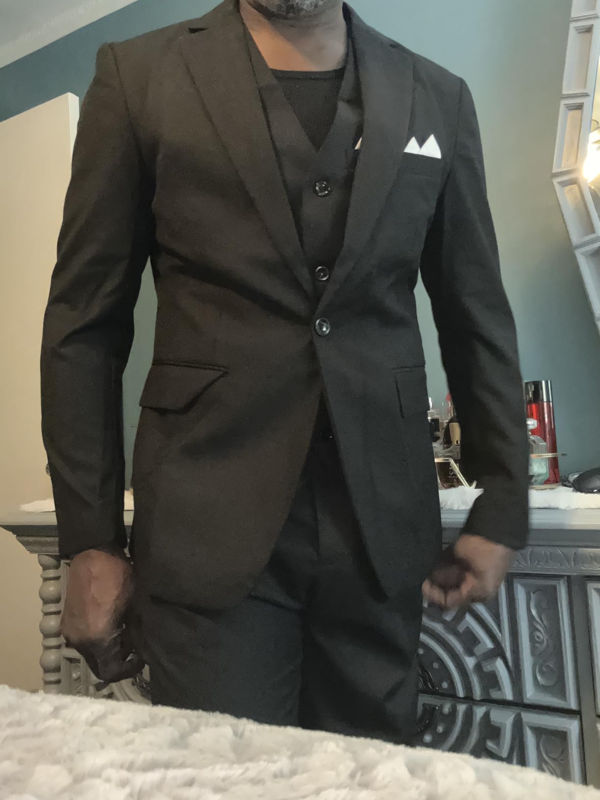 MAGE MALE Mens 3 Piece Suits Slim Fit Tuxedo Suit Set Soild Prom Wedding Suits One Button Blazer Vest Pants Set customer photo 2